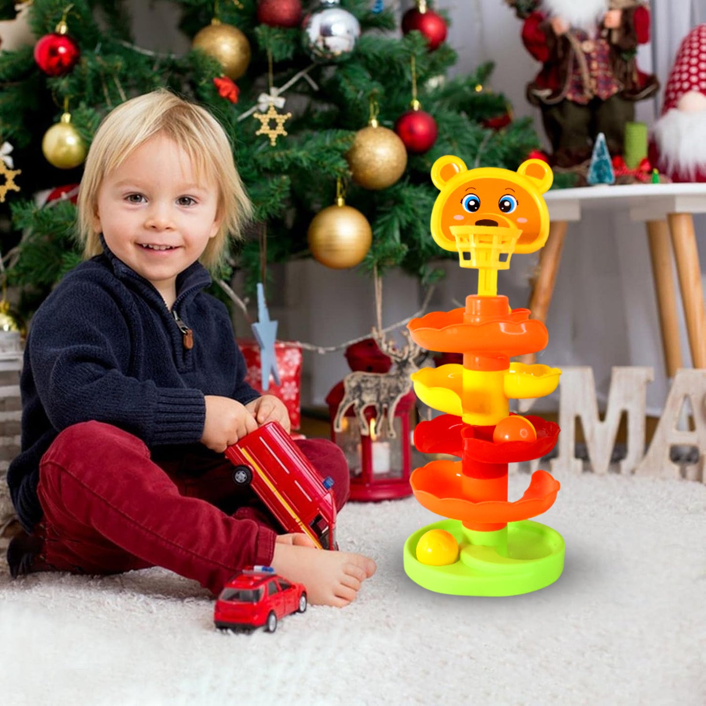 Colorful Bear Face Ball Drop Tower Toy for Toddlers - Educational Stacking Spiral Playset - Happy Price - Image 5