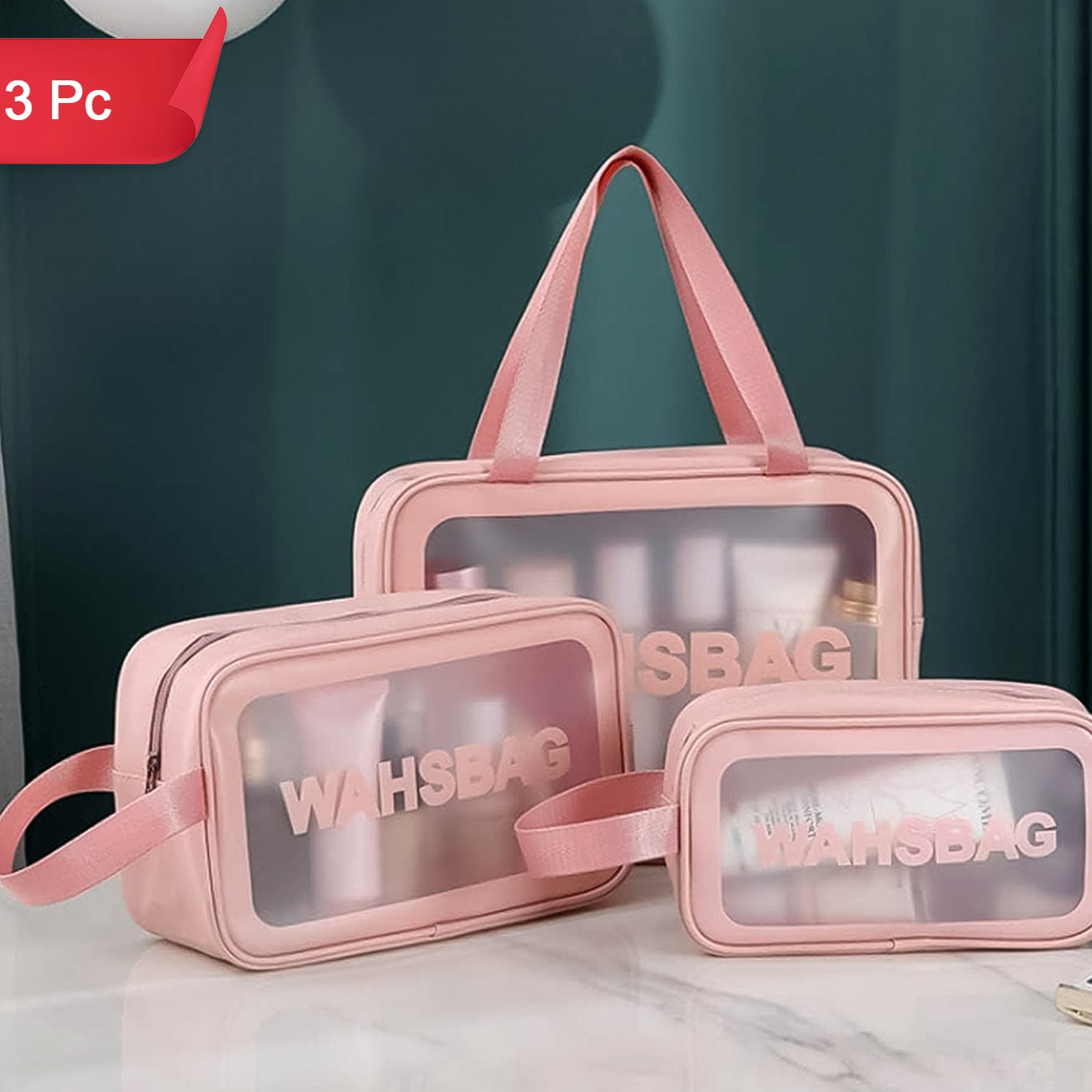 12682 Cosmetic Pouch Make Up Bag For Home Travel Toiletry Bag For Cosmetics Brushes Accessories Set Of 3 Small Medium Big - Wash Bag - Happy Price - Image 1