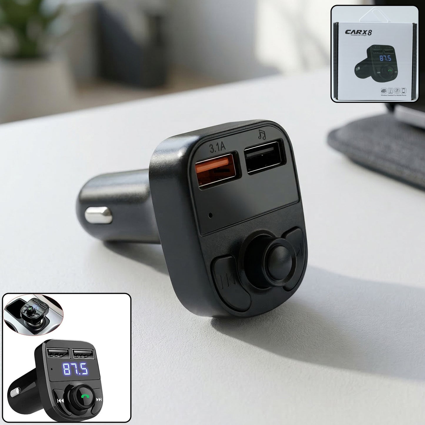 Wireless Car Charger with Dual USB Fast Charging & Bluetooth FM Transmitter 1 Pc - Great Price - Image 2