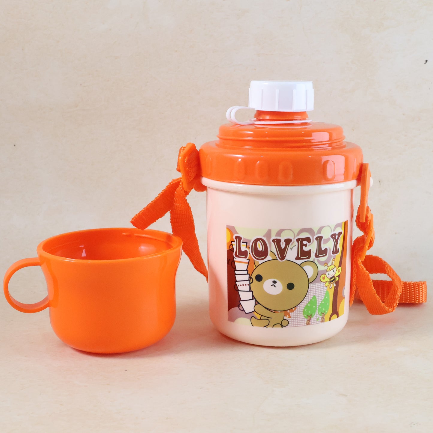 Cartoon Print Plastic Sipper Cup with Lid and Strap - 350 ML, 1 Pc - Happy Price - Image 2