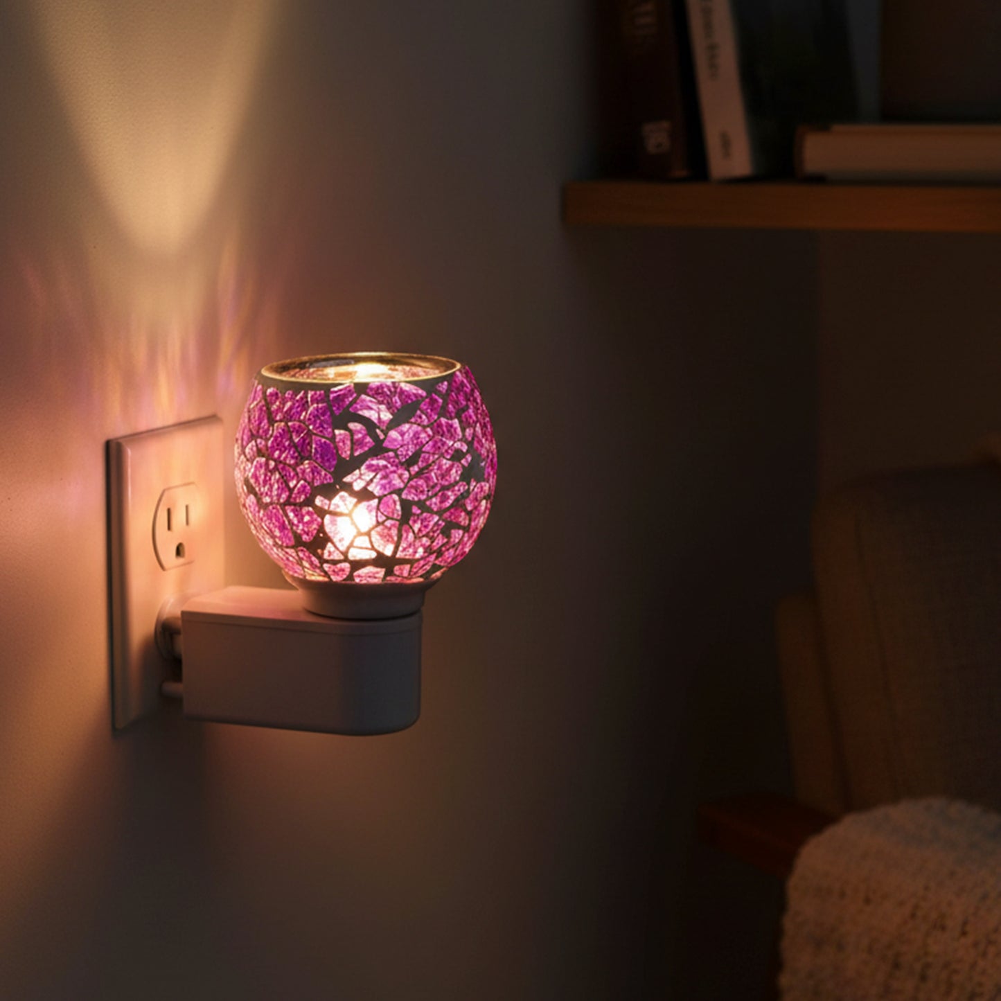 Mosaic Glass Aroma Diffuser & Night Lamp (1 Pc) - Purple Crackle Plug-in - Happy Price - Image 3