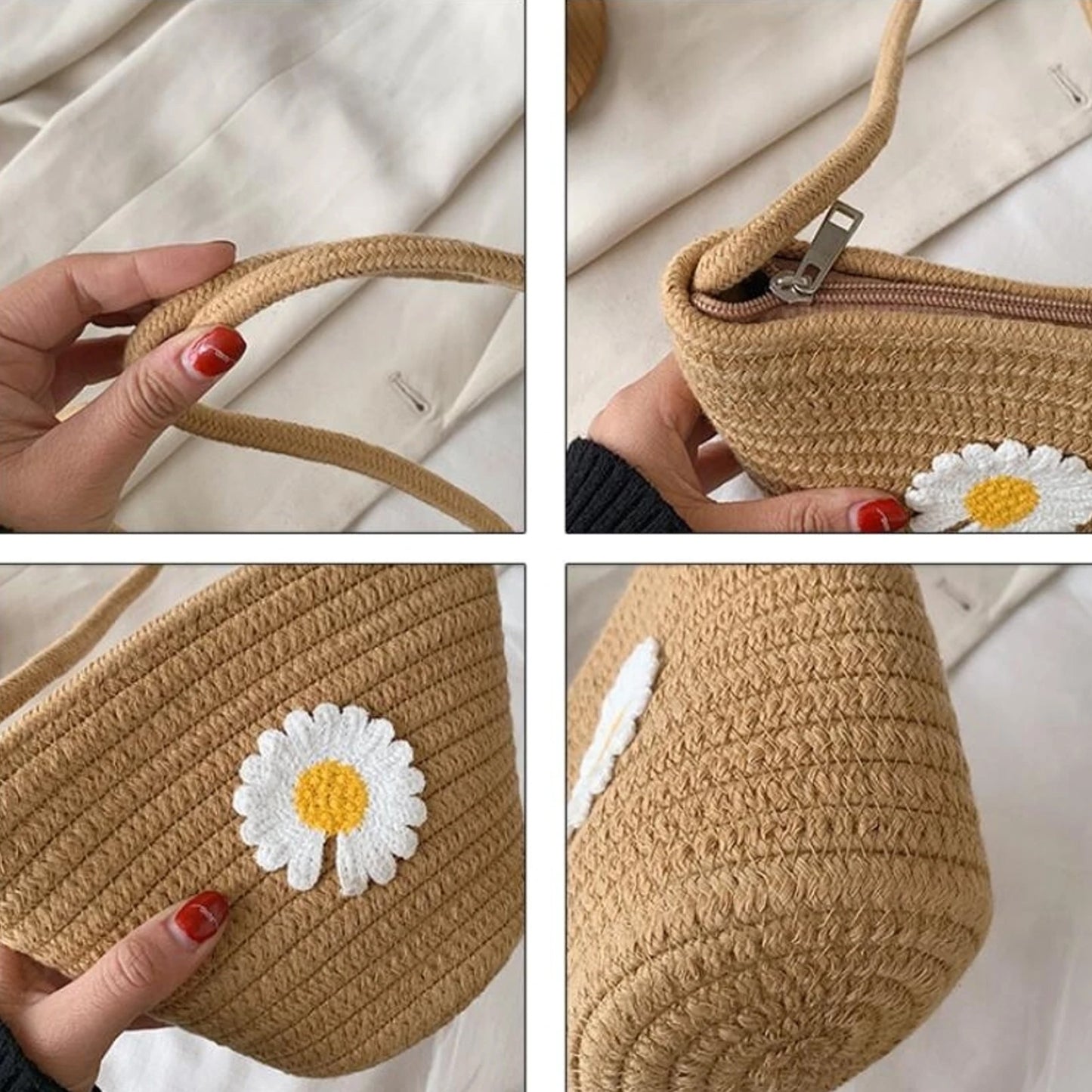 Jute Floral Crossbody Sling Bag - 1 Pc, 17x23 Cm - Great Price - Image 2