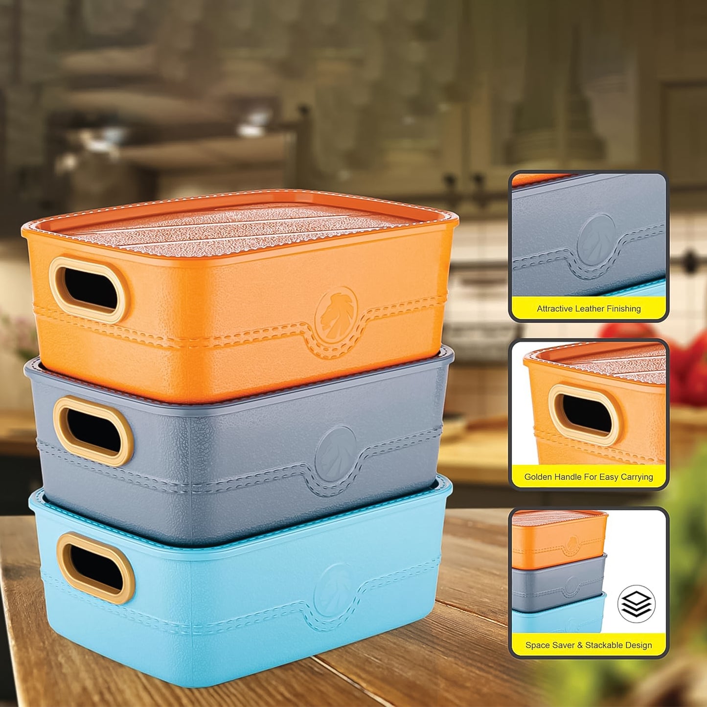 3-piece Plastic Multipurpose Storage Basket Bin Set With Handle (3 Pcs Set) - Happy Price - Image 5
