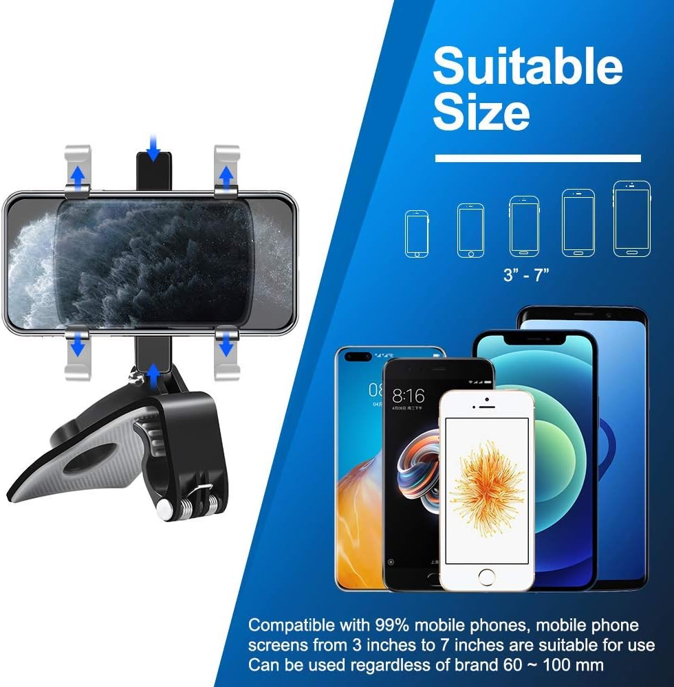 Car Phone Holder Clip Mount 360 Degree Rotation Dashboard Rear View Mirror Sun Visor Smartphone Hud Navigation Fold Stand Plastic Black Compatible For All Smart Phones - Happy Price - Image 2