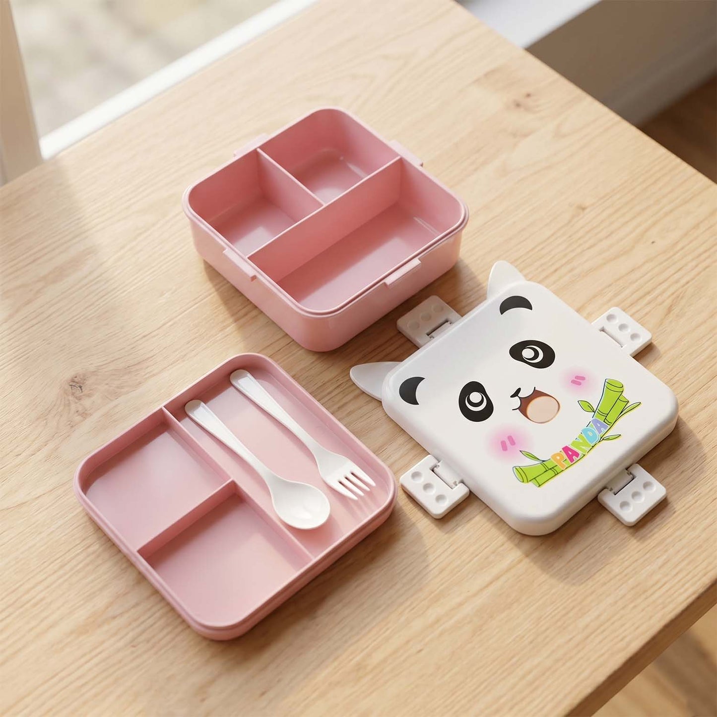 Cute Panda Kids Lunch Box with Compartments & Cutlery Set - 1 Set - Great Price - Image 3