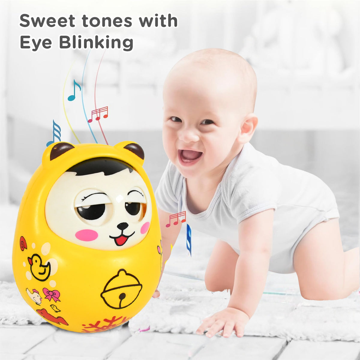 Musical Roly Poly Toys For Baby Push And Shake Wobbling Toy With Music Tumbler Doll Toy For Babies Sound Balancing Doll Toys For Baby Boys Girls 8+ Months Multicolor (1 Pc) - Happy Price - Image 3