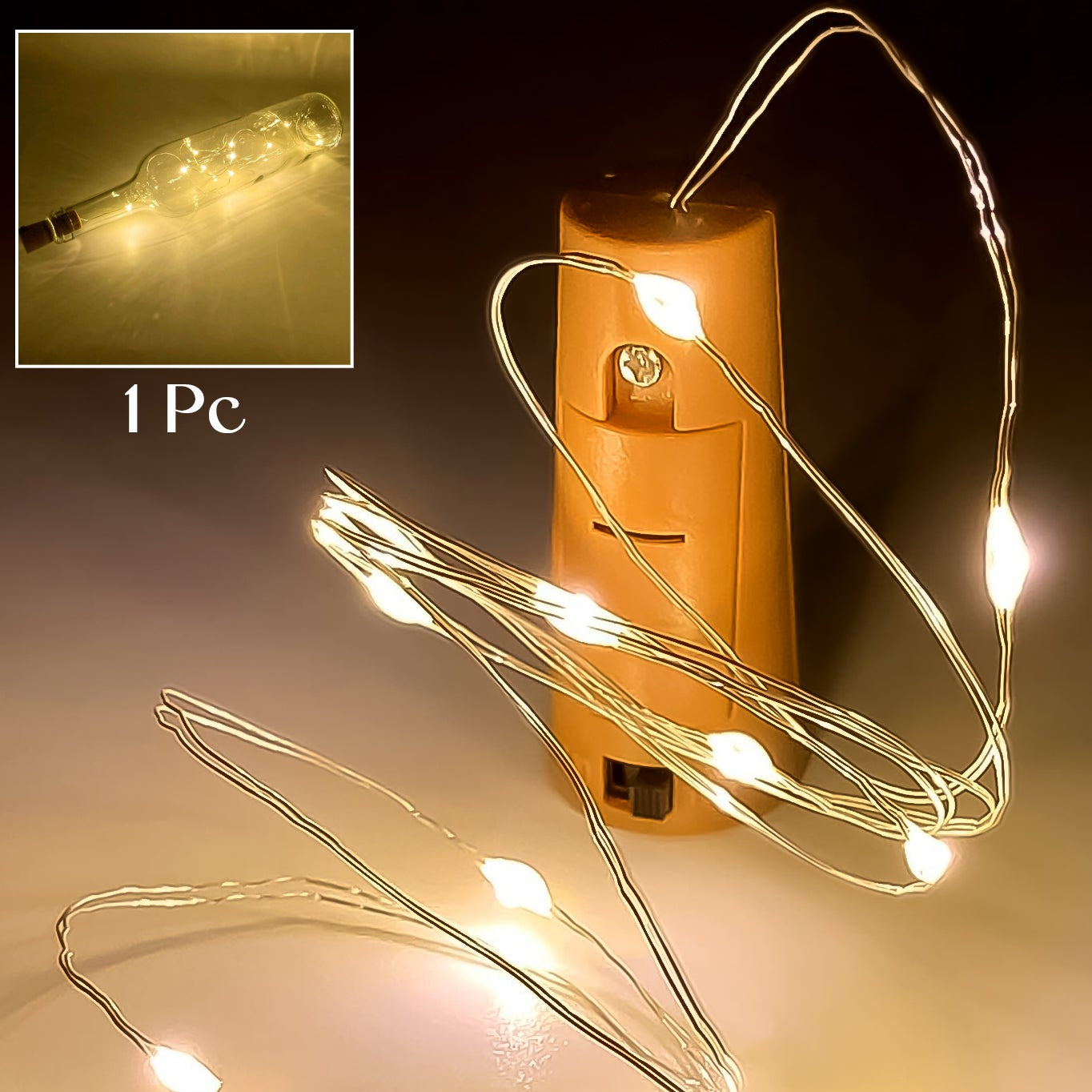 Wine Bottle Cork String Light Multi Led 2m Cable Length Copper Wire Battery Operated Warm White 1 Pc) - Happy Price - Image 1