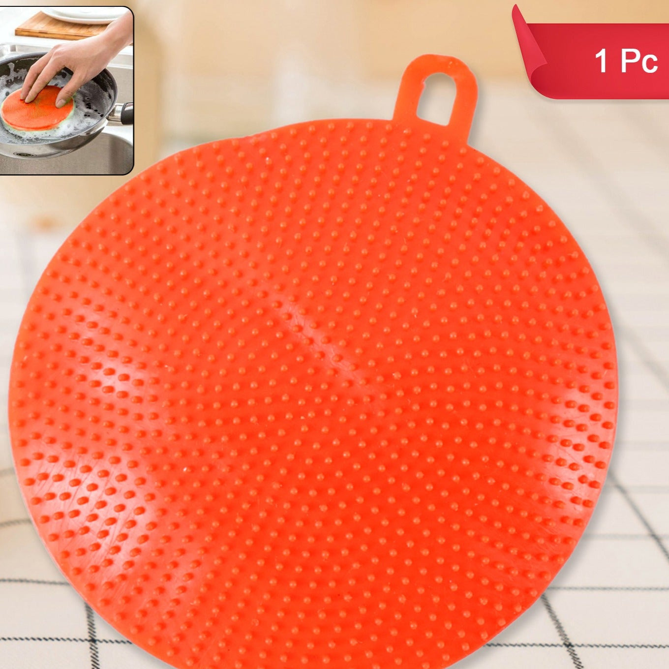 Red Silicone Dish Scrubber Sponge Mildew Free Non Stick Heat Resistant - Happy Price - Image 1