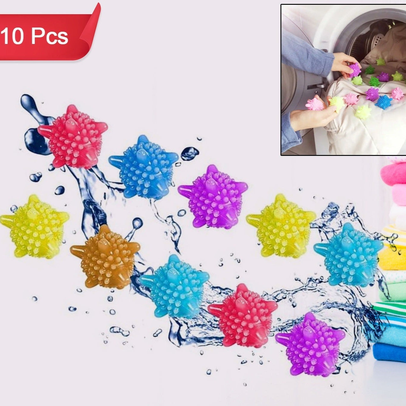 Soft Star Washing Machine Laundry Dryer Balls Laundry Ball For Household Cleaning Washing Machine Clothes Softener (10 Pcs Multi Color) - Happy Price - Image 1