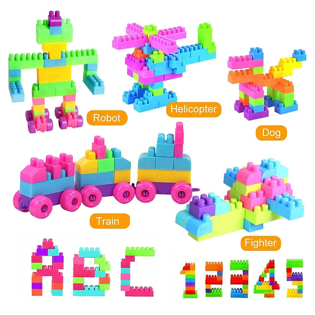 Blocks Set For Kids Play Fun And Learning Blocks For Kids Games For Children Block Game Puzzles Set Boys Children (Multicolor 60 Bricks Blocks) - Happy Price - Image 5