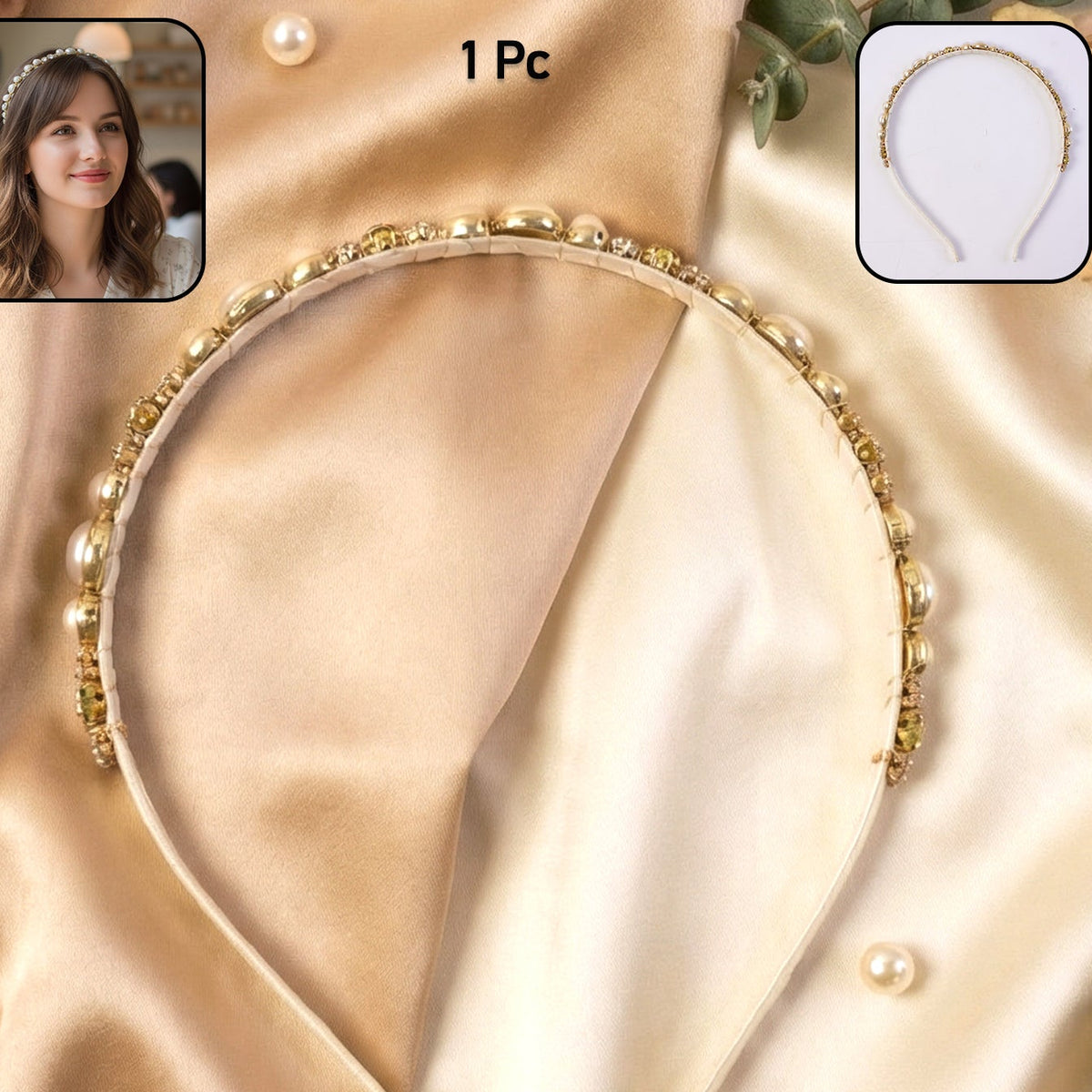 Elegant Pearl & Crystal Embellished Headband for Women (1 Pc) - Happy Price - Image 1