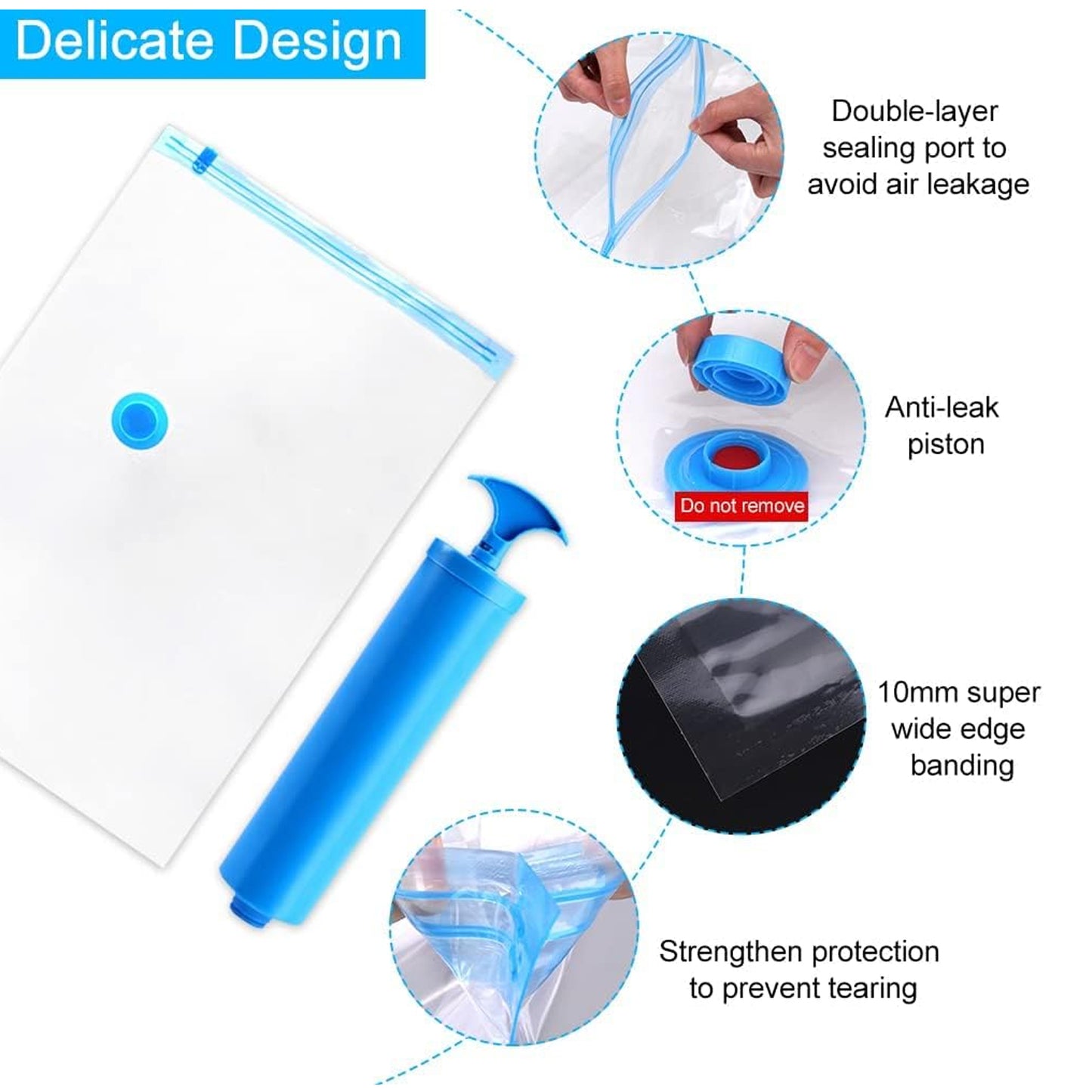 Vacuum Storage Bags With Suction Pump Shirt Clips - Vacuum Bags - Big Capacity Vacuum Seal Bags For Travel Clothes Blankets Pillows Compression Bags Space Saver Vacuum Storage Bags (5 Pcs Set) - Happy Price - Image 3