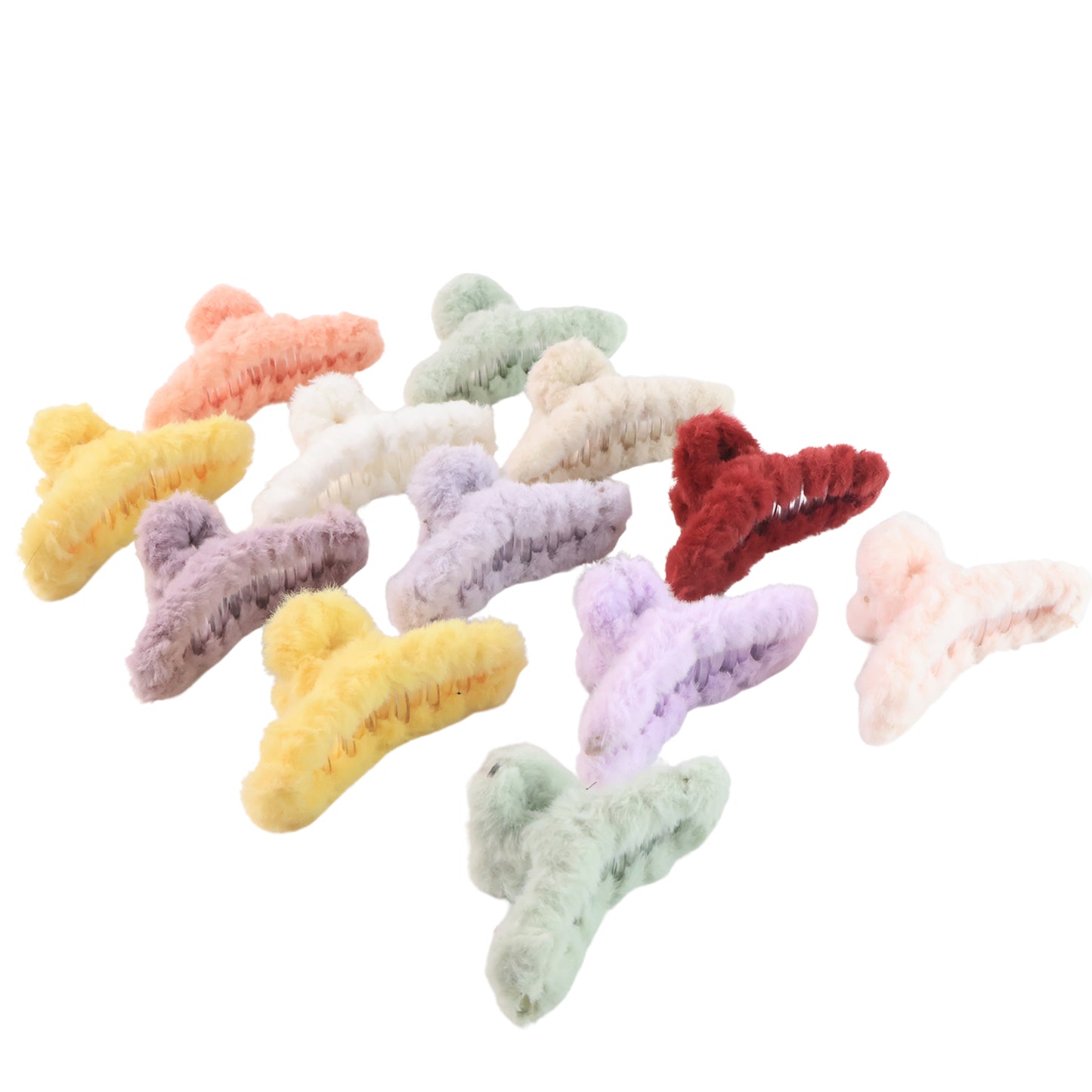 Premium Soft Fur Coated Hair Clutcher Clip Set (12 Pc) - Happy Price - Image 2