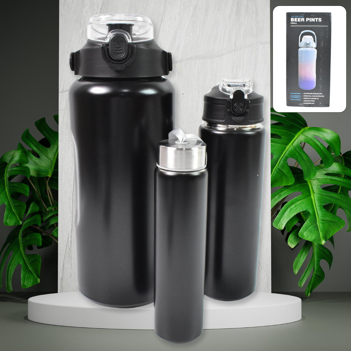 3 In 1 Stainless Steel Insulated Water Bottle Double Wall Vacuum (3 Pcs Set Different Size) - Happy Price - Image 2