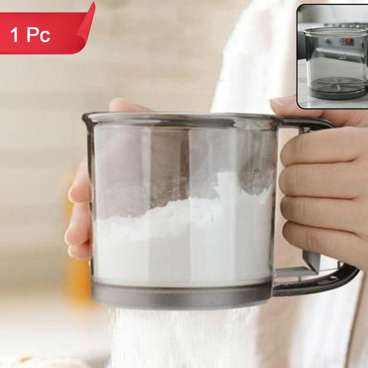 Plastic Flour Sieve Cup with Handle for Baking - Fine Mesh Sifter - Happy Price - Image 1