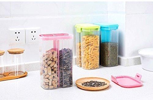 Plastic 2 Sections Air Tight Transparent Food Grain Cereal Storage Container (2 Ltr) (With Box) - Happy Price - Image 2