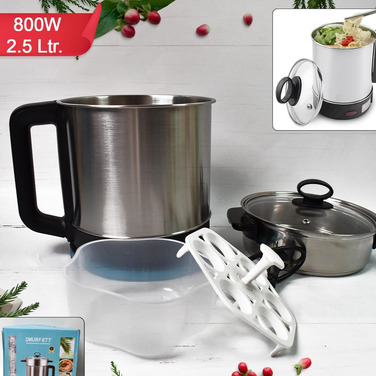 Soup Pot With Lid Stainless Steel Multi Cooker Kettle (800w 2.5 Ltr.) - Happy Price - Image 1