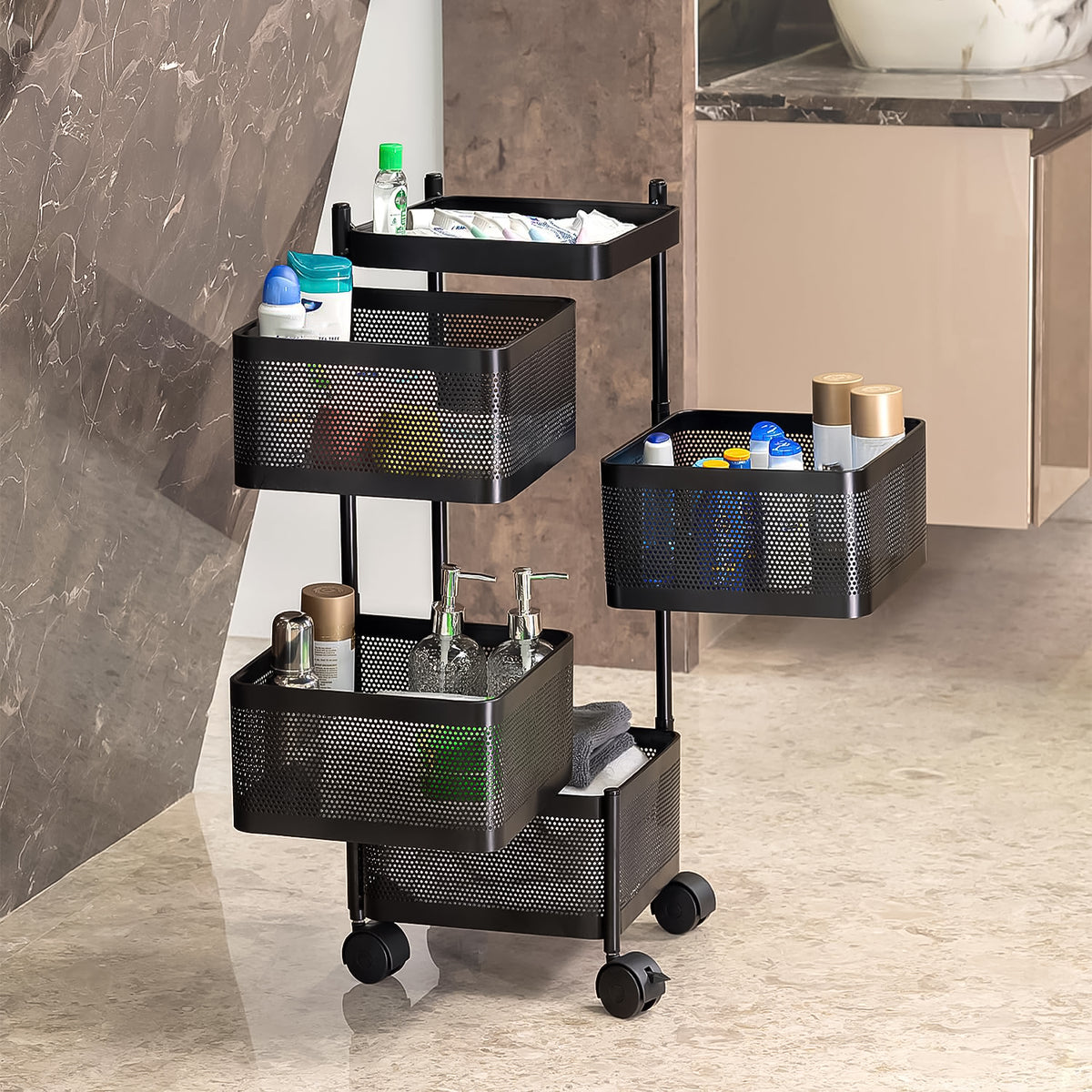 Metal Square High Quality Kitchen Trolley With Wheels (4 Layer 1 Pc) - Happy Price - Image 3