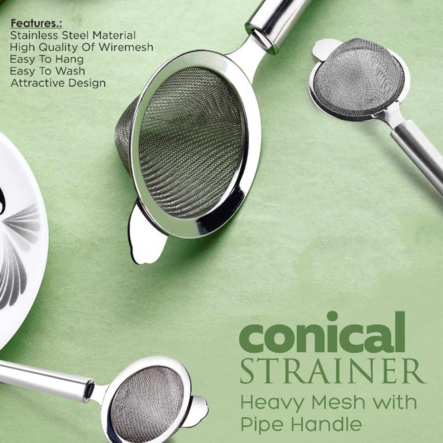 Apex Premium Conical Tea Strainer With Pipe Handle - Happy Price - Image 6