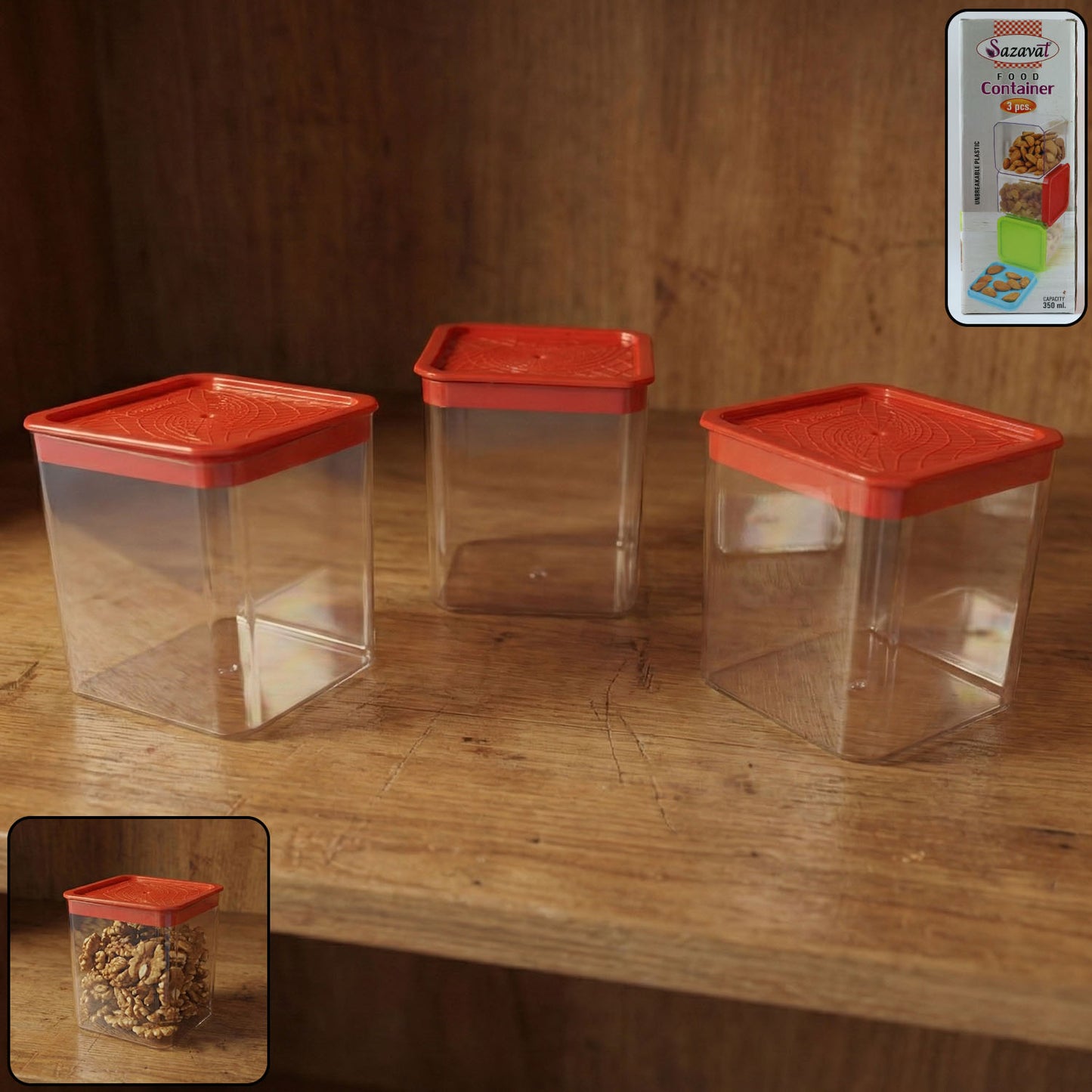 3 Piece Airtight Food Storage Containers - 350 ML Each - Happy Price - Image 2
