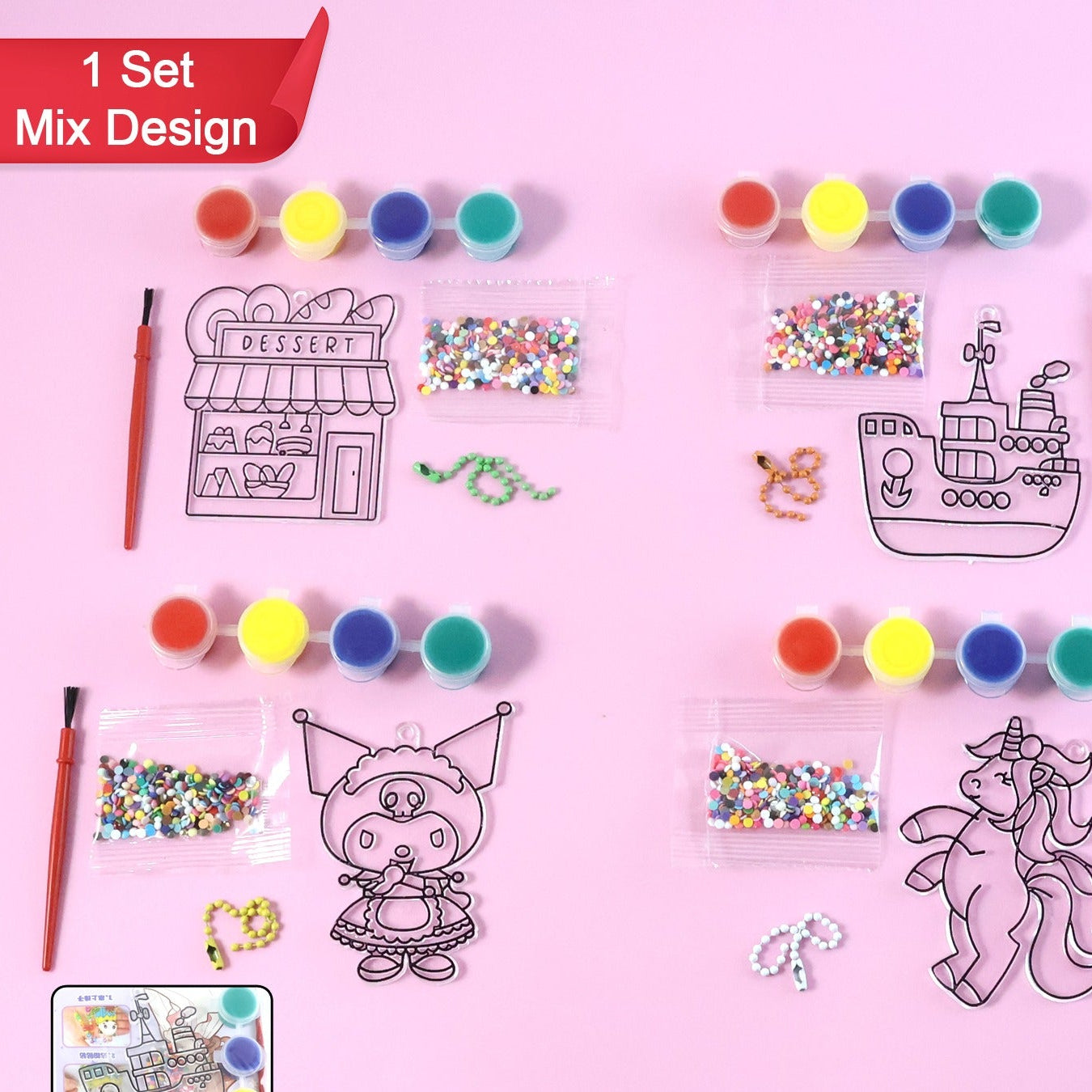 Kids Paint Coloring Craft Activity Set With Beads (Mix Design 1 Set)