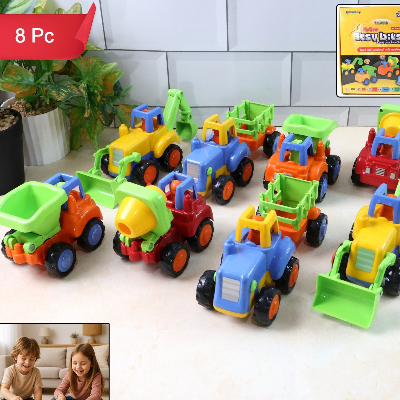 Funwoods 8 Pc Mini Construction Vehicle Toy Set for Kids - Happy Price - Image 1