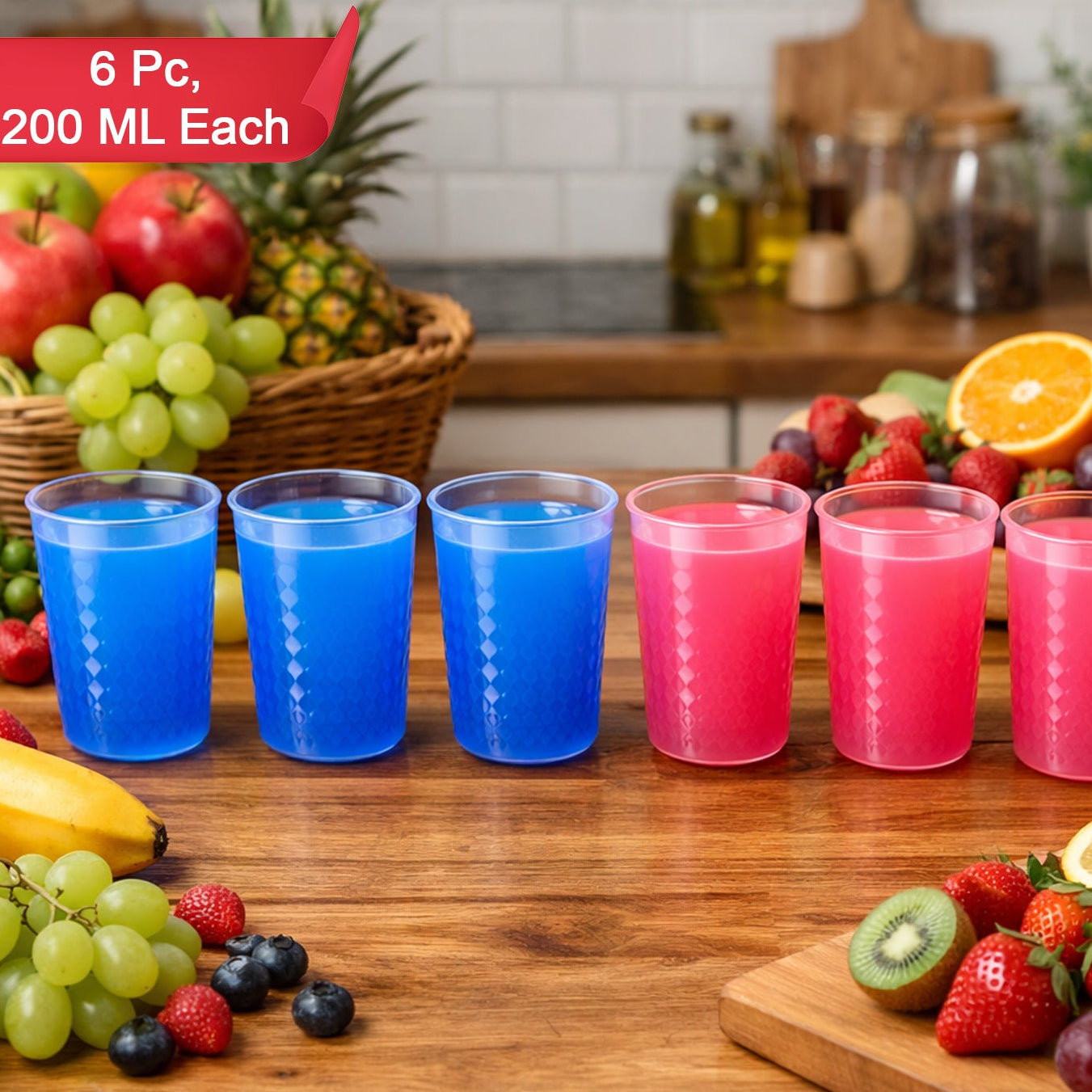 Unbreakable Plastic Drinking Glass Set Of 6 (200 Ml Each)