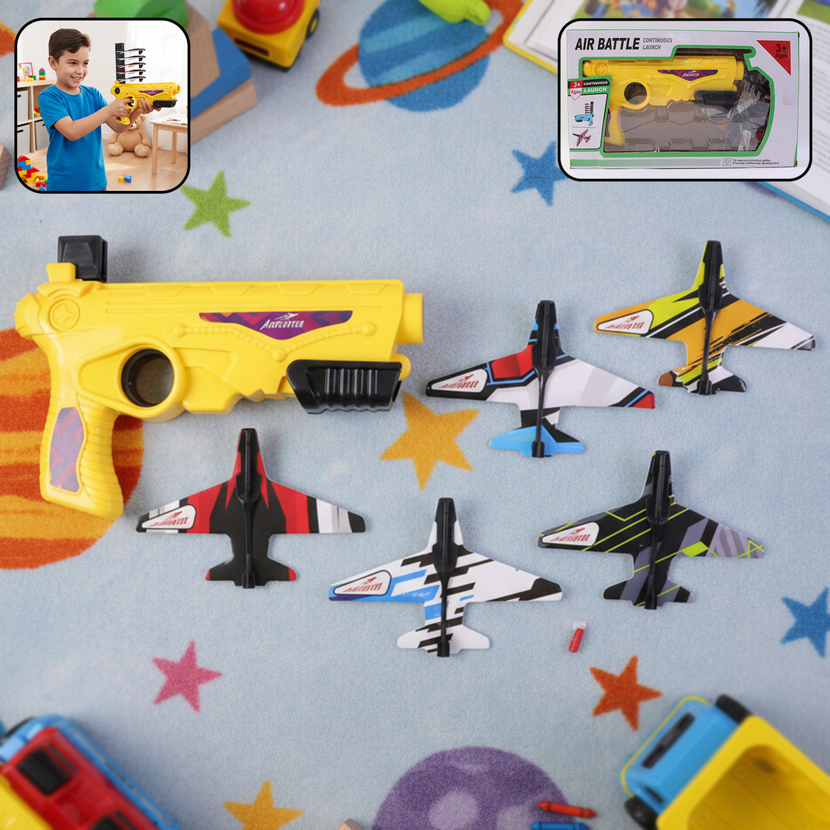 Air Battle Plane Launcher Toy Set for Kids with 5 Foam Gliders - Manual Shooting Game - Happy Price - Image 2