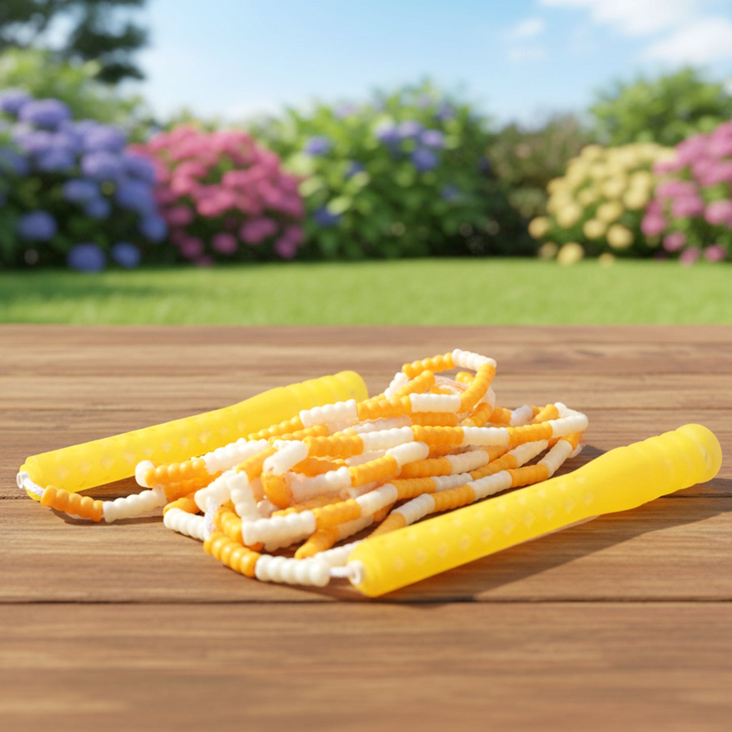 Yellow & White Beaded Skipping Rope for Kids - 1 Set - Happy Price - Image 3