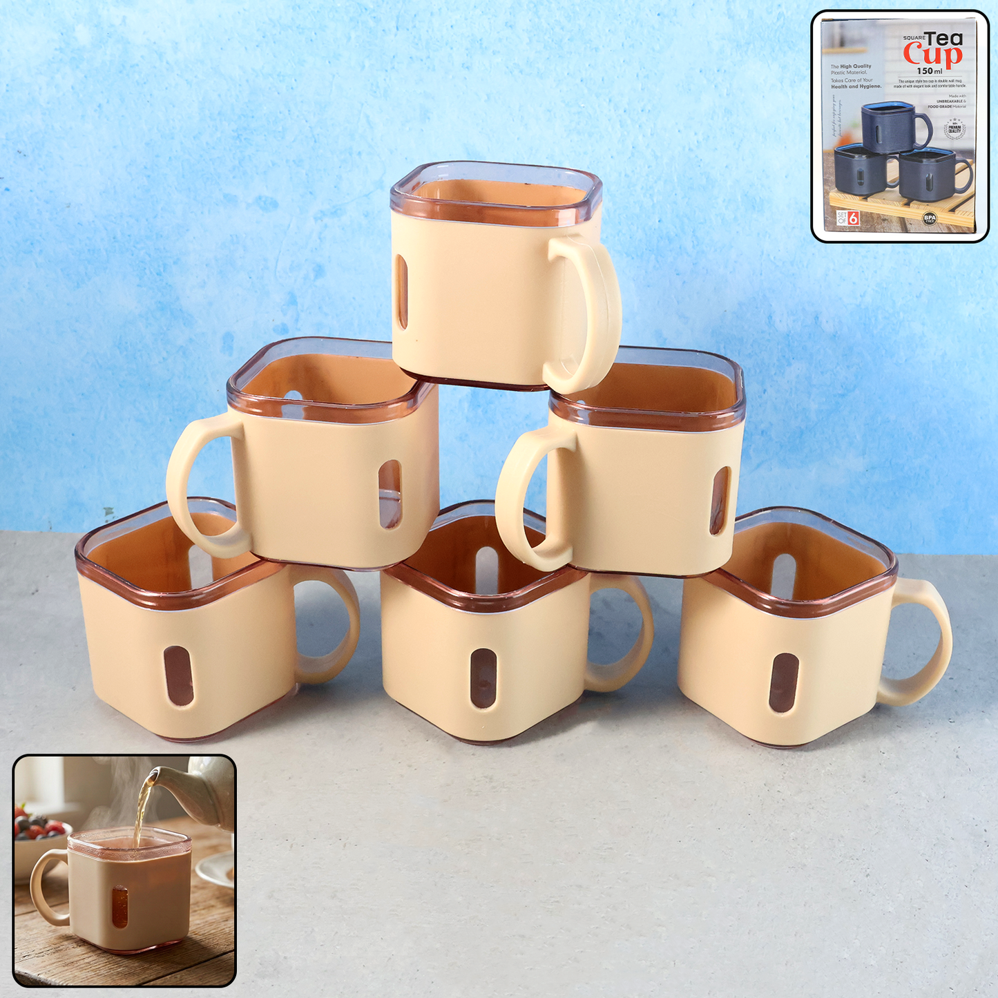 Set of 6 Square Tea Cups, 150ml Each, Lightweight & Unbreakable - Great Price - Image 7