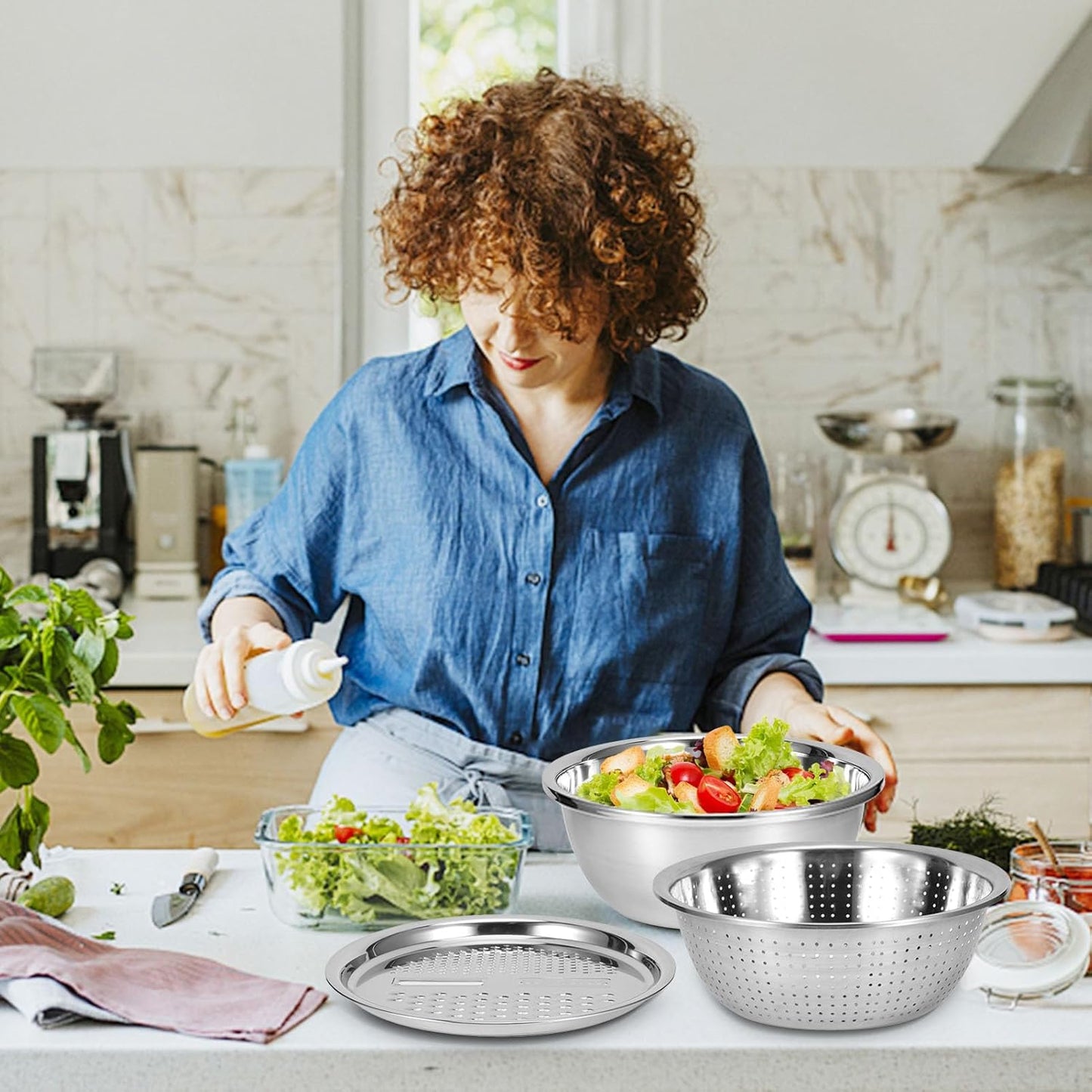 3-in-1 Stainless Steel Kitchen Bowl Set - Mixing, Straining & Grating - Happy Price - Image 3