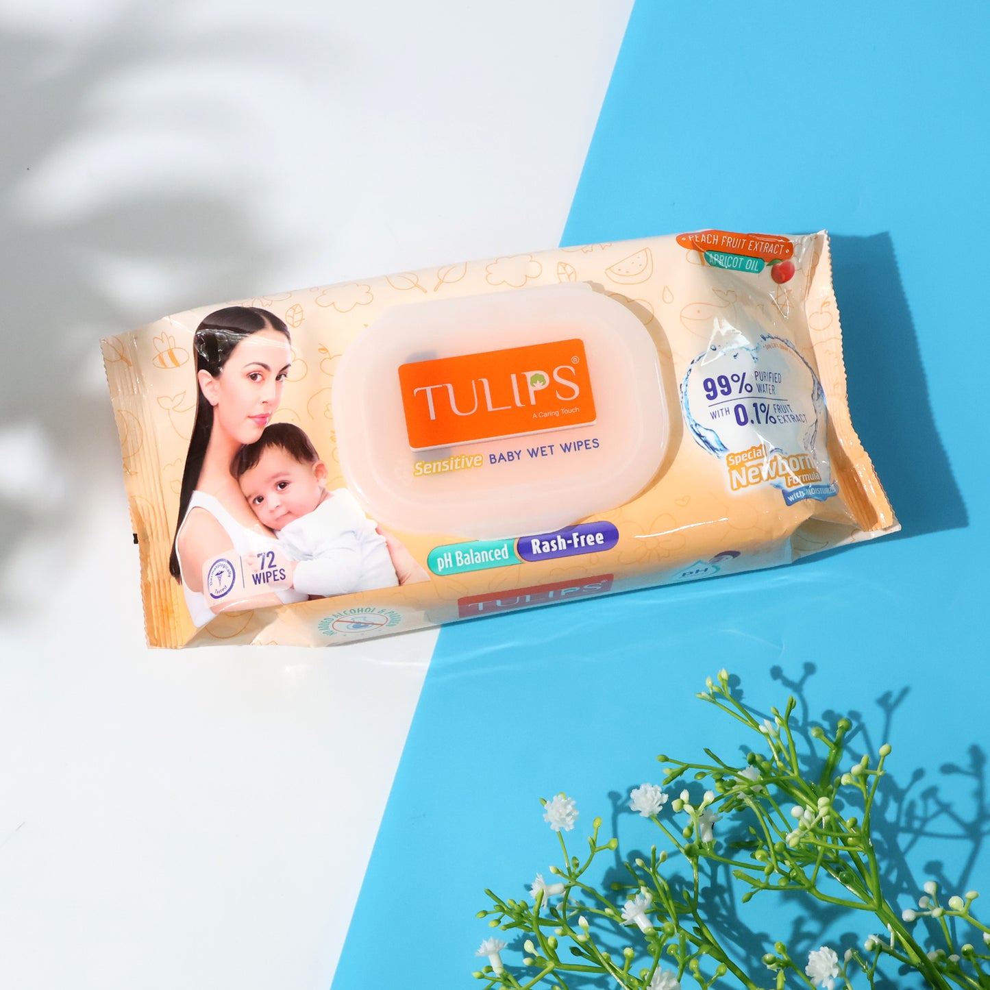 Tulips Sensitive Baby Wet Wipes - Gentle Cleansing with Peach & Apricot, 72 Pcs - Happy Price - Image 6