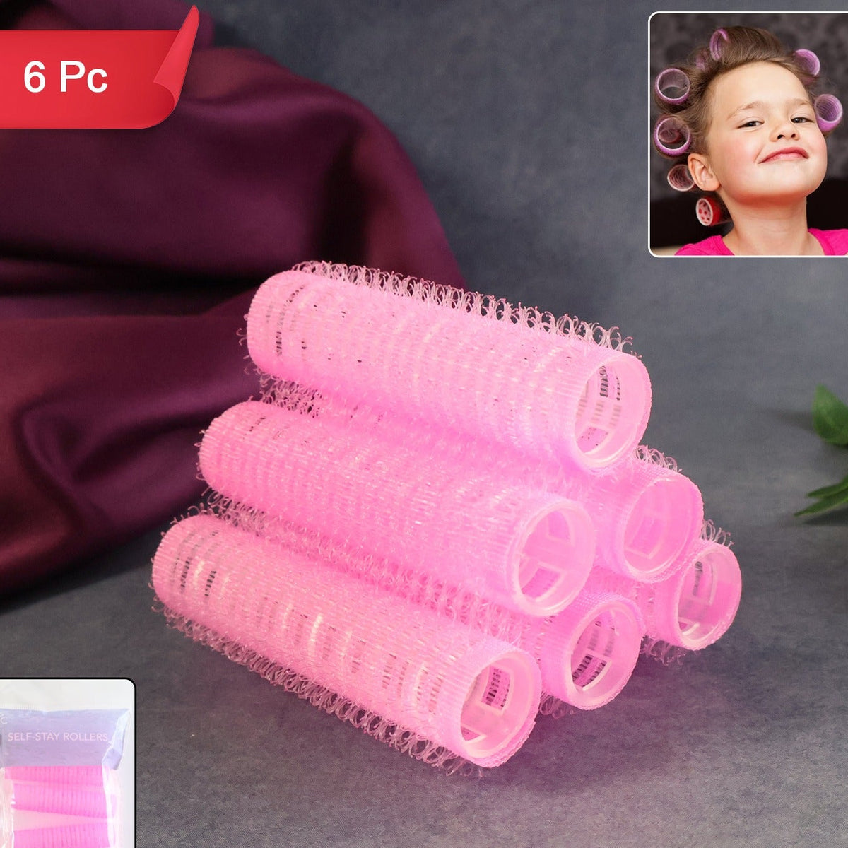 6 Piece Self-Grip Hair Rollers Set for Heat-Free Curls & Volume - Great Price - Image 1