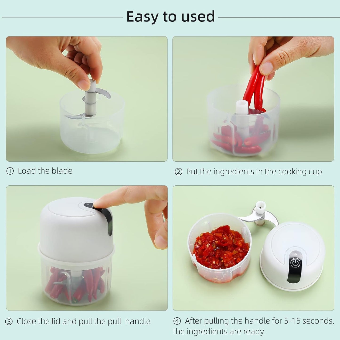 Wireless Usb Rechargeable Mini Electric Garlic Machine Chopper 3 Blades (250ml) - Happy Price - Image 3
