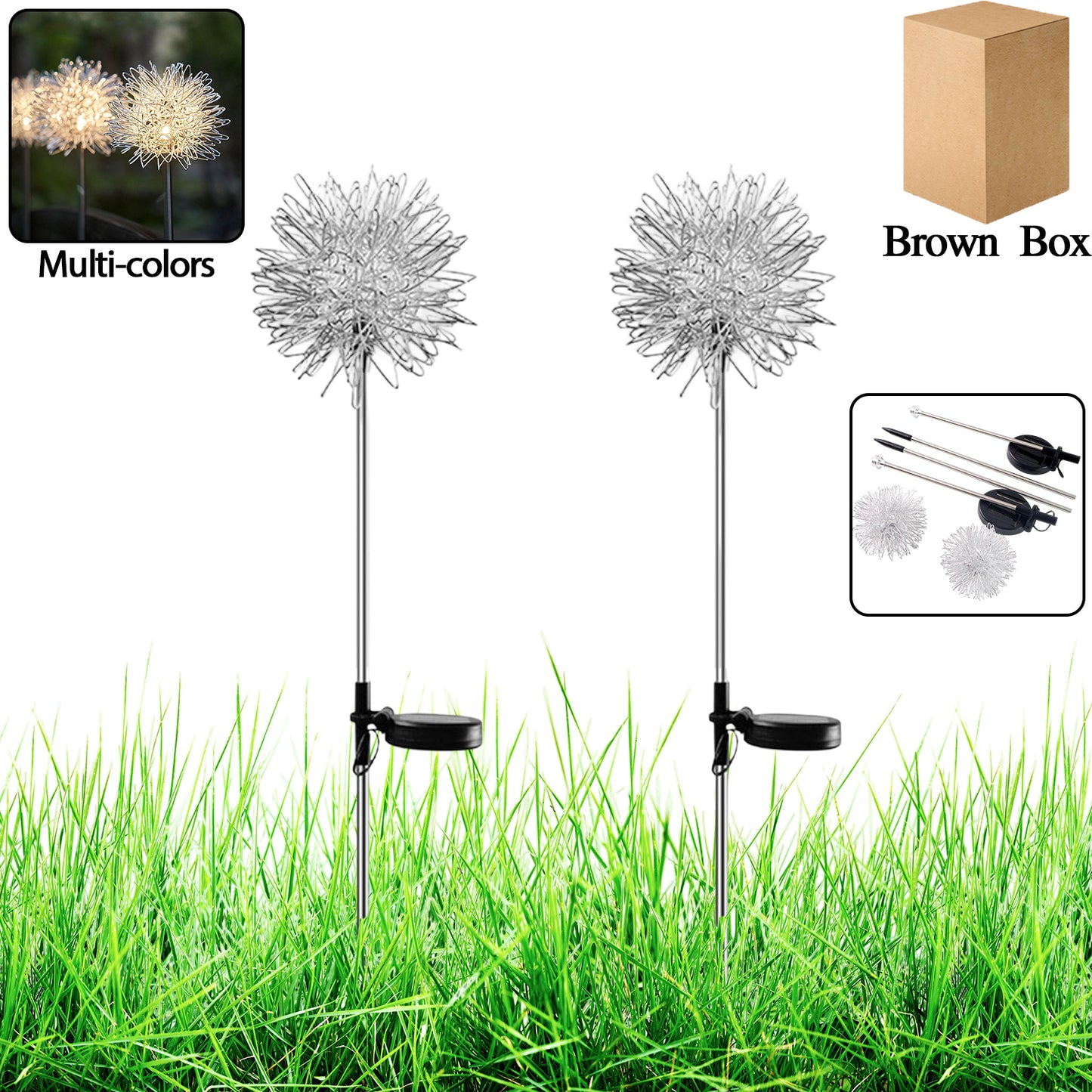 2 Pc Solar Dandelion Garden Lights - Multicolor LED Outdoor Decor - Happy Price - Image 2