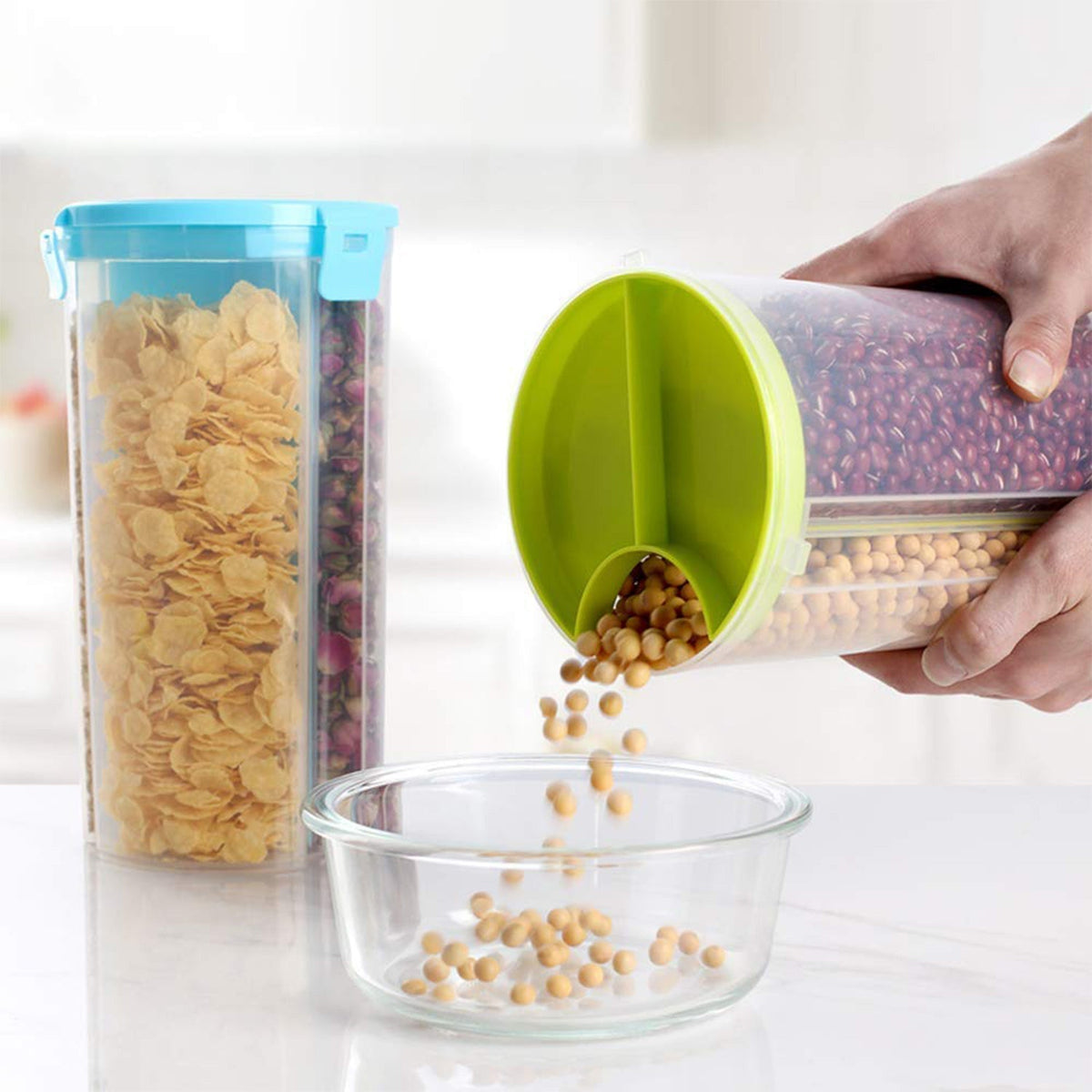 3 In 1 Transparent Air Tight Storage Dispenser Container (With Color Box) - Happy Price - Image 2