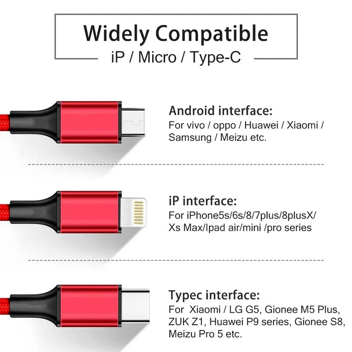3-in-1 Universal Charging Cable with Type-C, Micro USB & Lightning Connectors - 1 Pc - Happy Price - Image 3