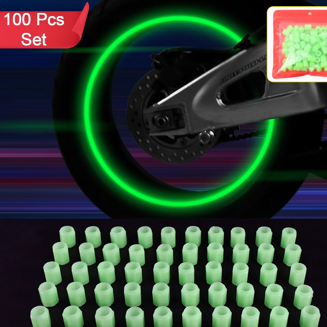 Tyre Valve Caps Luminous Glow Car Tire Valve Cap Covers Vaal Cap (100 Pcs Set) - Happy Price - Image 1