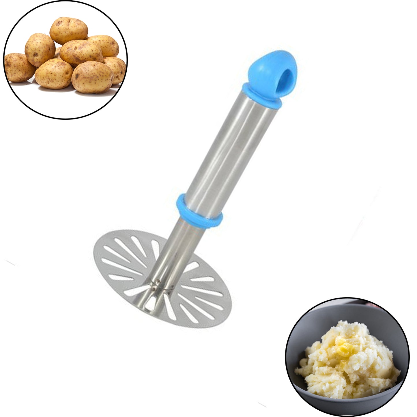 Ganesh Potatopav Bhaji Masher With Plastic Handle Silver Plastic - Oval Pav Masher Potato 1-piece Smasher Handle Multicolor - Happy Price - Image 6