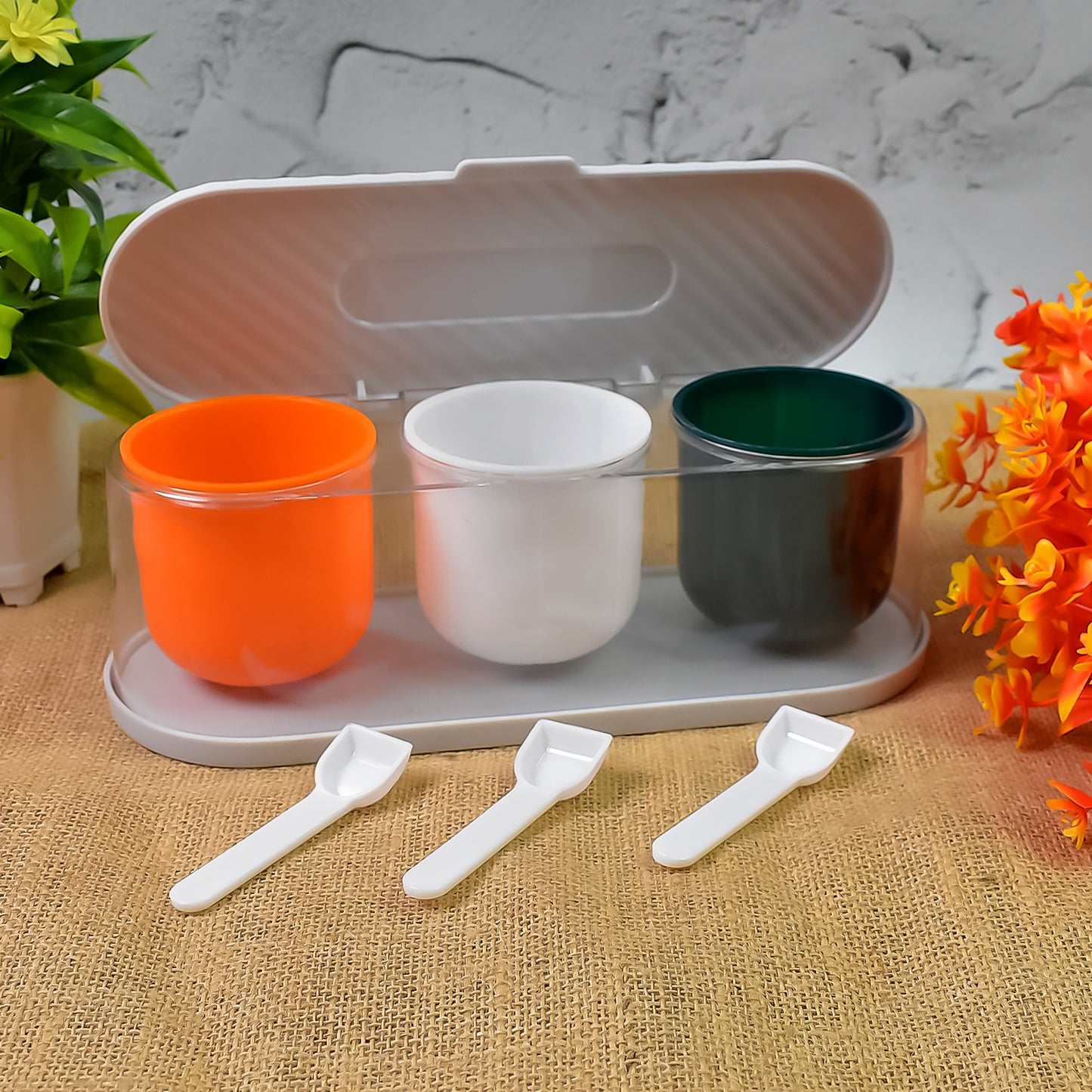 Home Kitchen 3 Grid Seasoning Spice Masala Box Kit With Spoon (Multicolor 1 Set) - Happy Price - Image 2