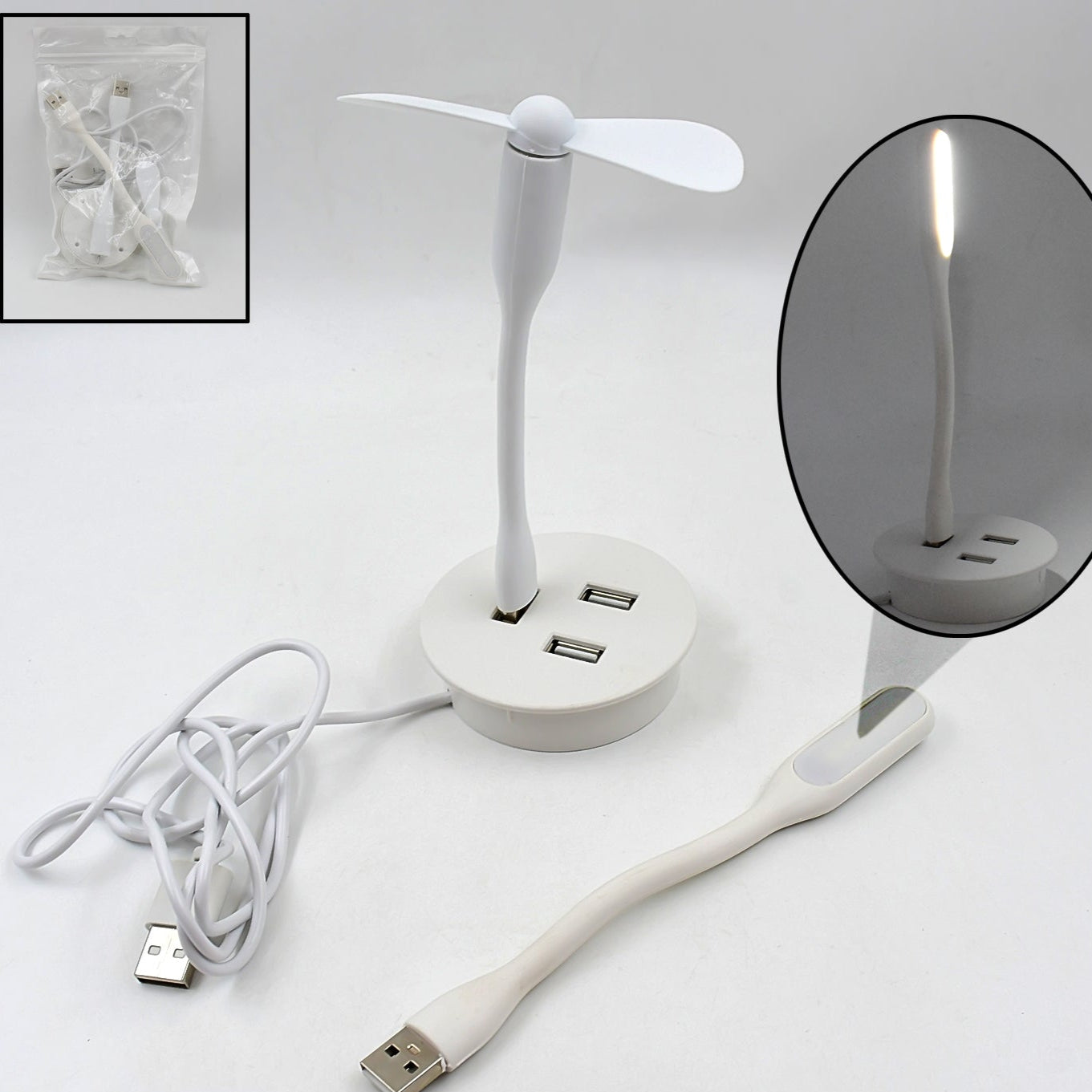 Portable Mini Usb Fan Usb Ligh Usb 3 Hub Port Combo - Happy Price - Image 1