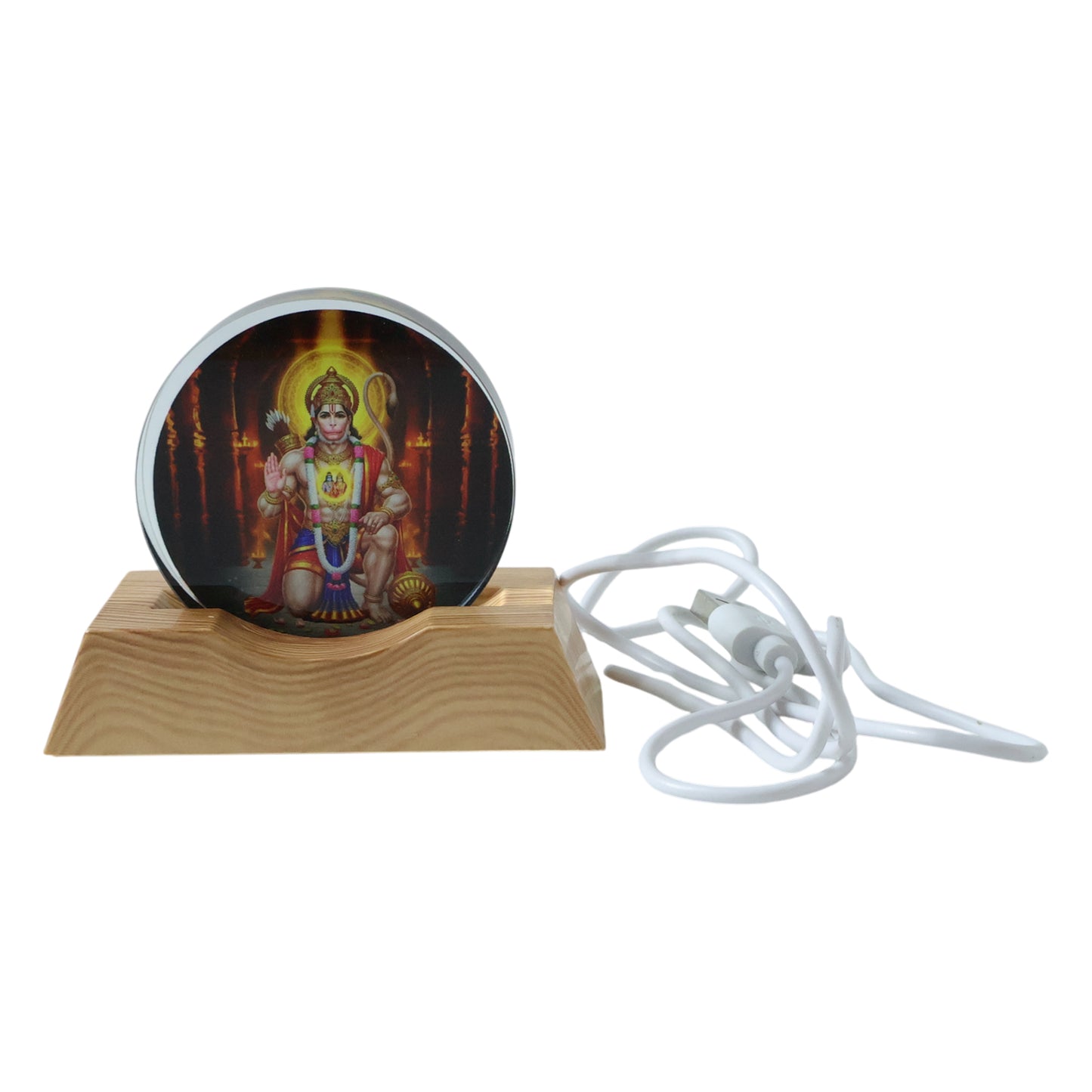 3D Hanuman Ji LED Night Lamp with Wooden Base - USB Powered - Happy Price - Image 4