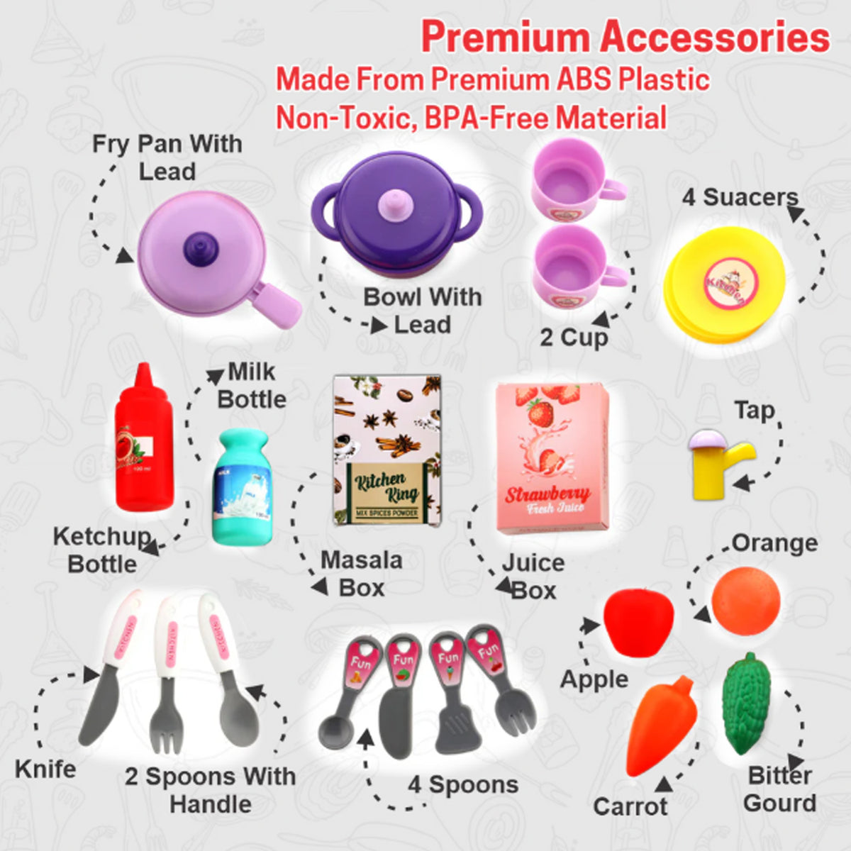 3 In 1 Kitchen Set For Kids Portable Pretend Play Toys For Kids With Suitcase (1 Set) - Happy Price - Image 7