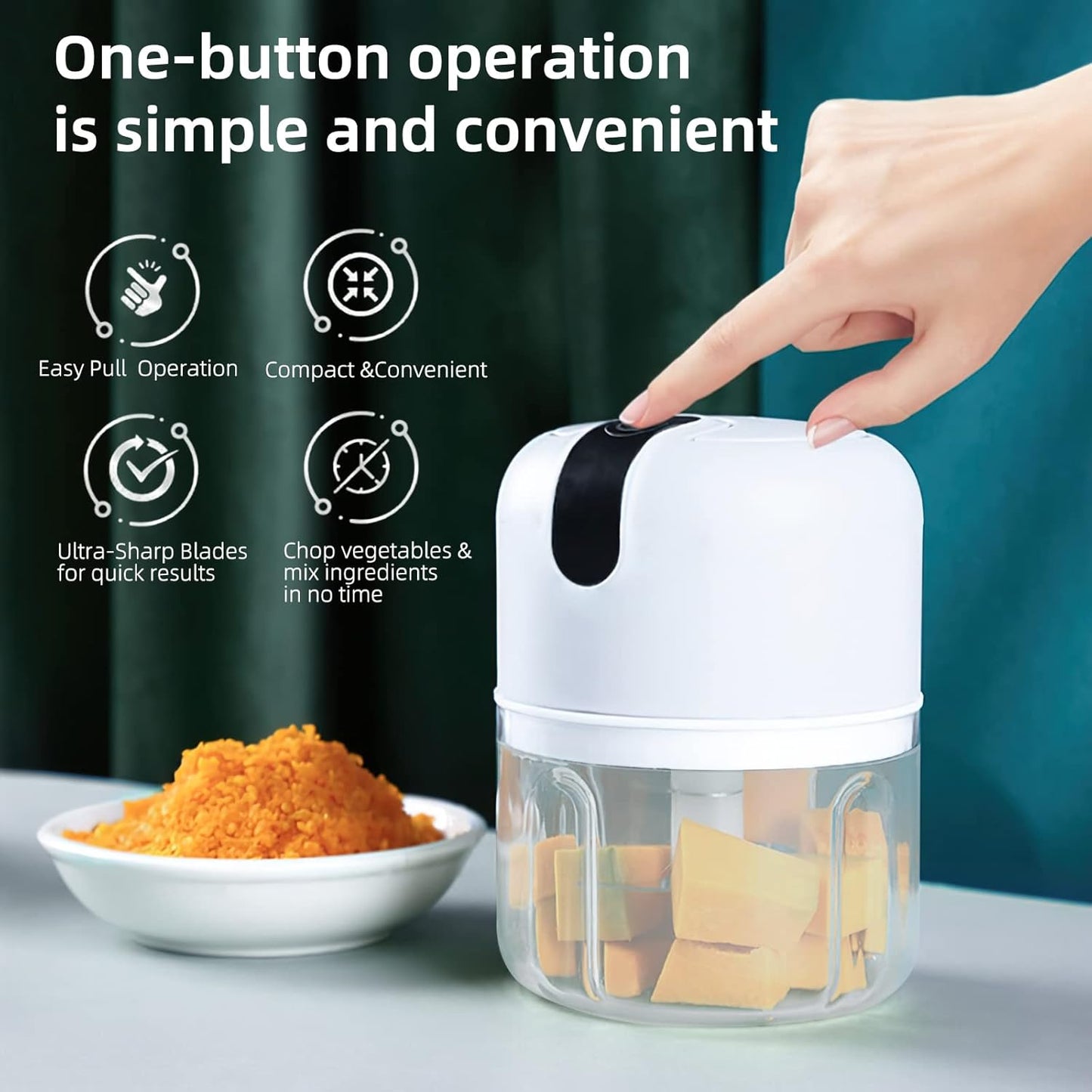 Wireless Usb Rechargeable Mini Electric Garlic Machine Chopper 3 Blades (250ml) - Happy Price - Image 6