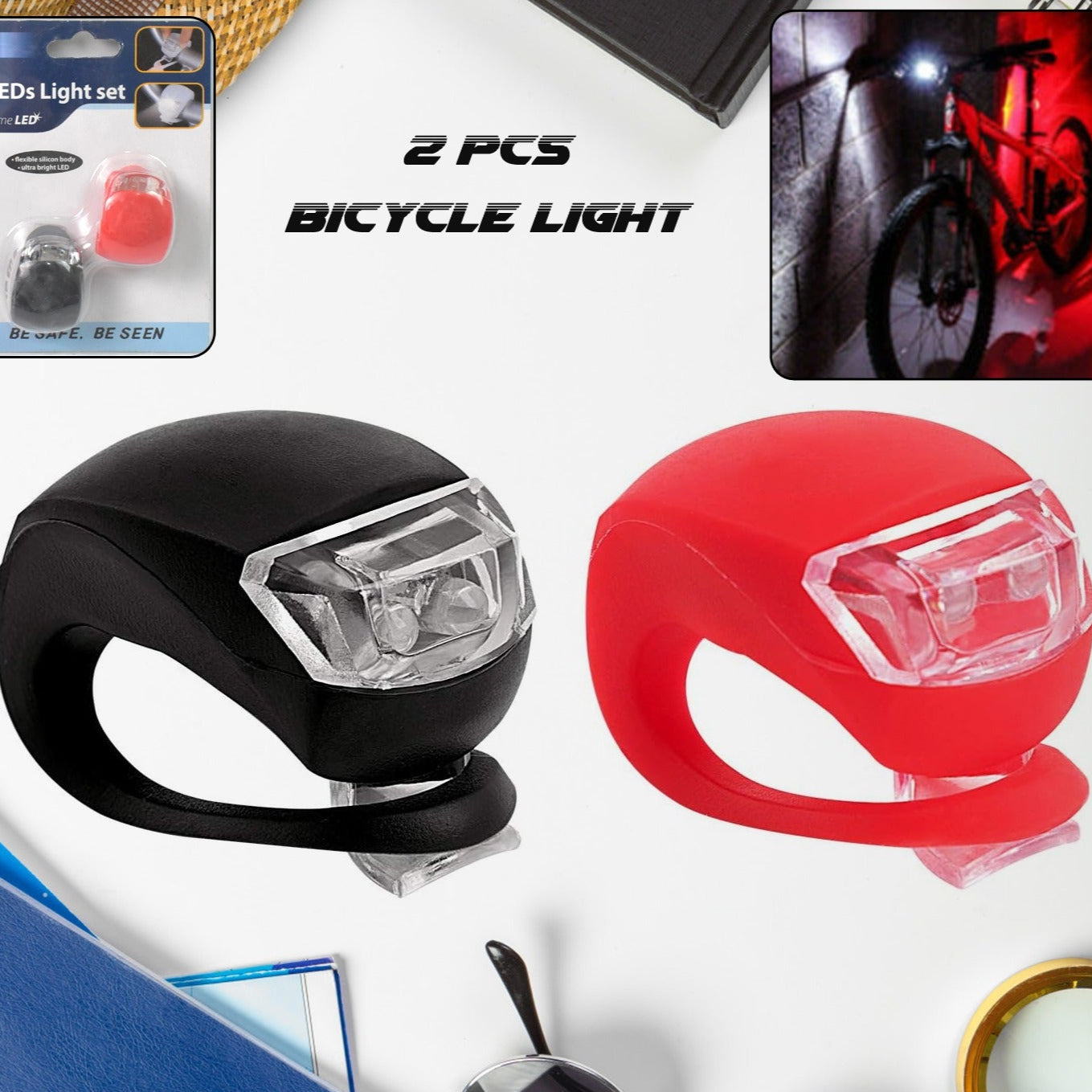 Silicone Led Bike Light Set (2 Pcs Set) - Happy Price - Image 1