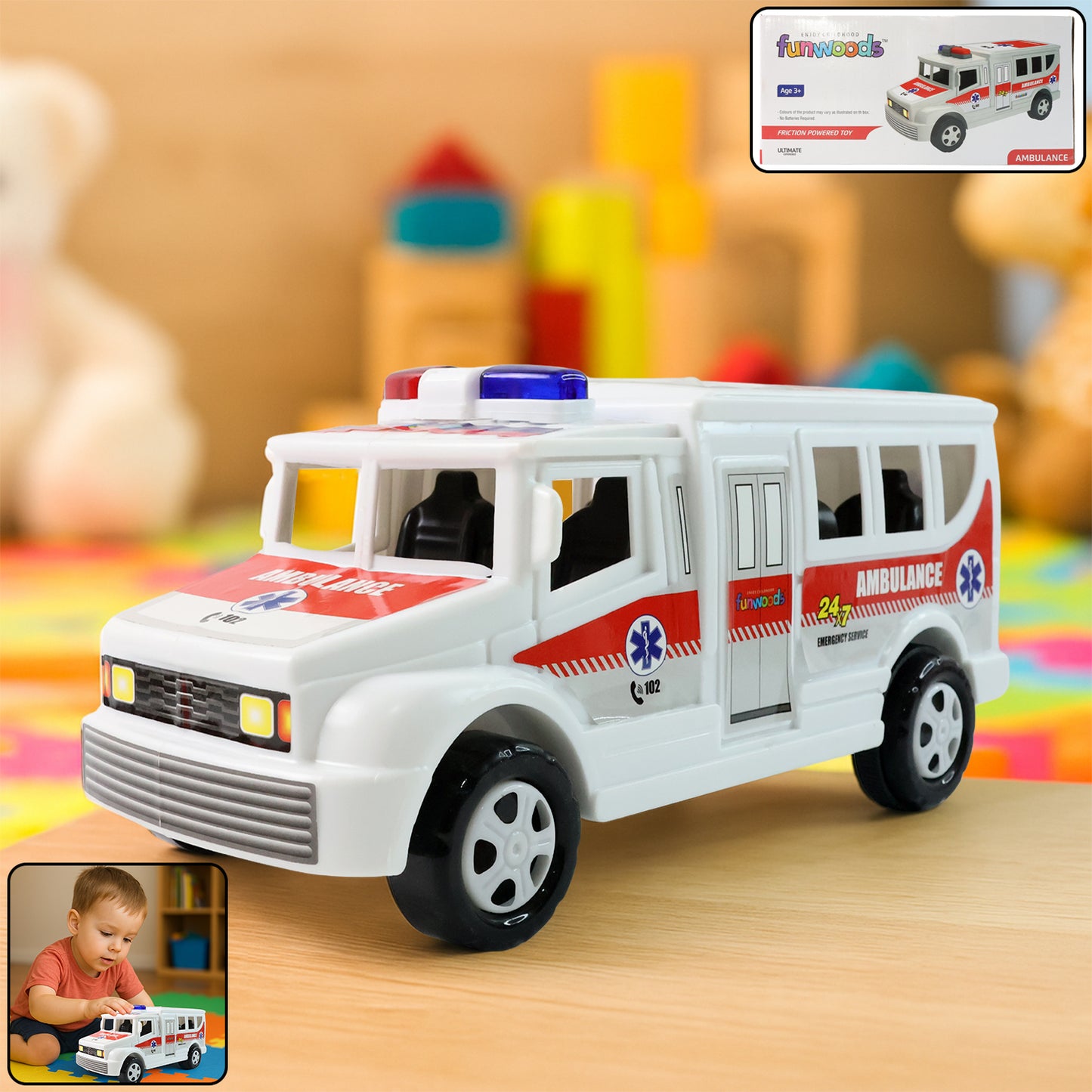 Friction Powered Ambulance Toy for Kids - Realistic Rescue Vehicle (1 Pc) - Happy Price - Image 7