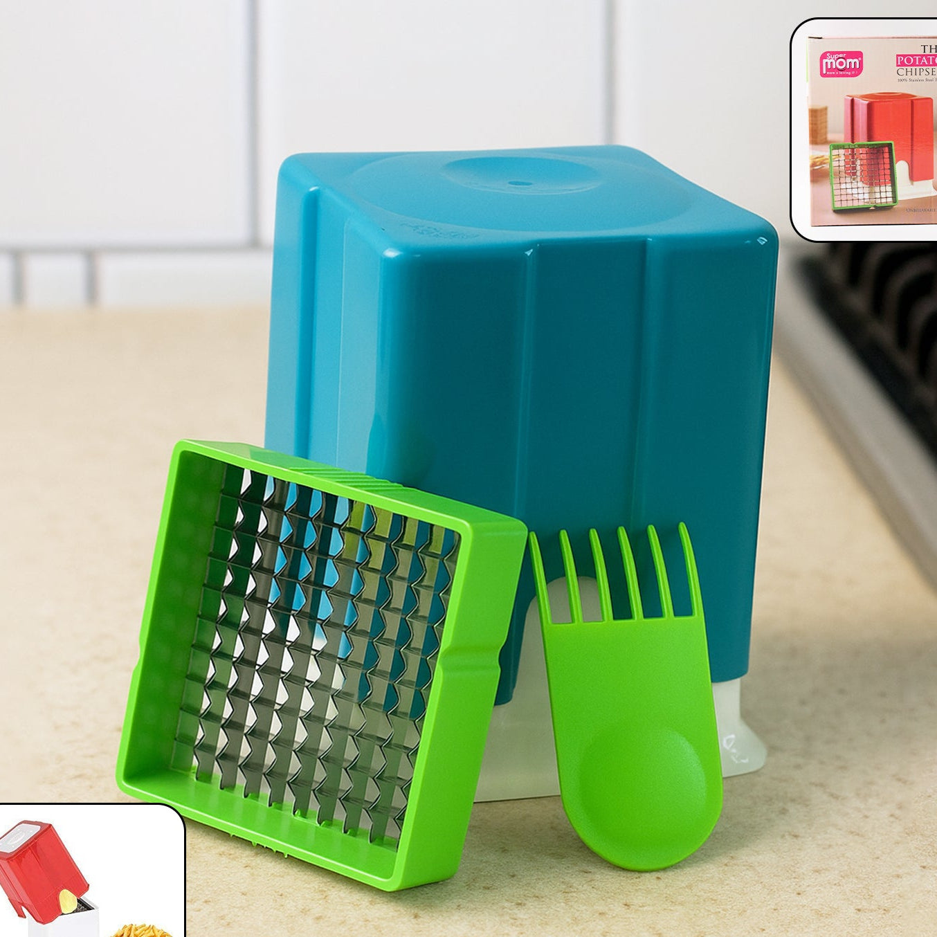 Stainless Steel Potato Chipper with Scraper - Easy French Fry Cutter - Happy Price - Image 1