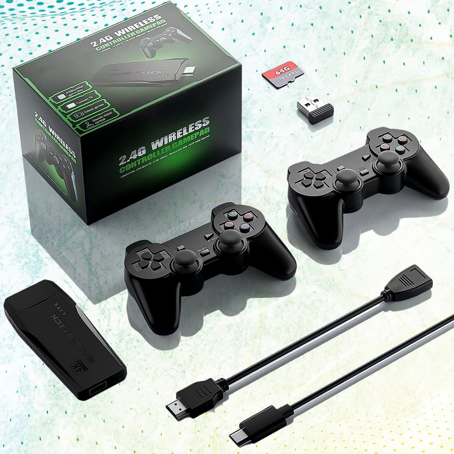 Wireless Controller Gamepad With 10000+ Games 4k Ultra Hd Game Sticks Output And 2.4ghz Wireless Controller Video Games With 64gb Memory Card (1 Set) - Happy Price - Image 6