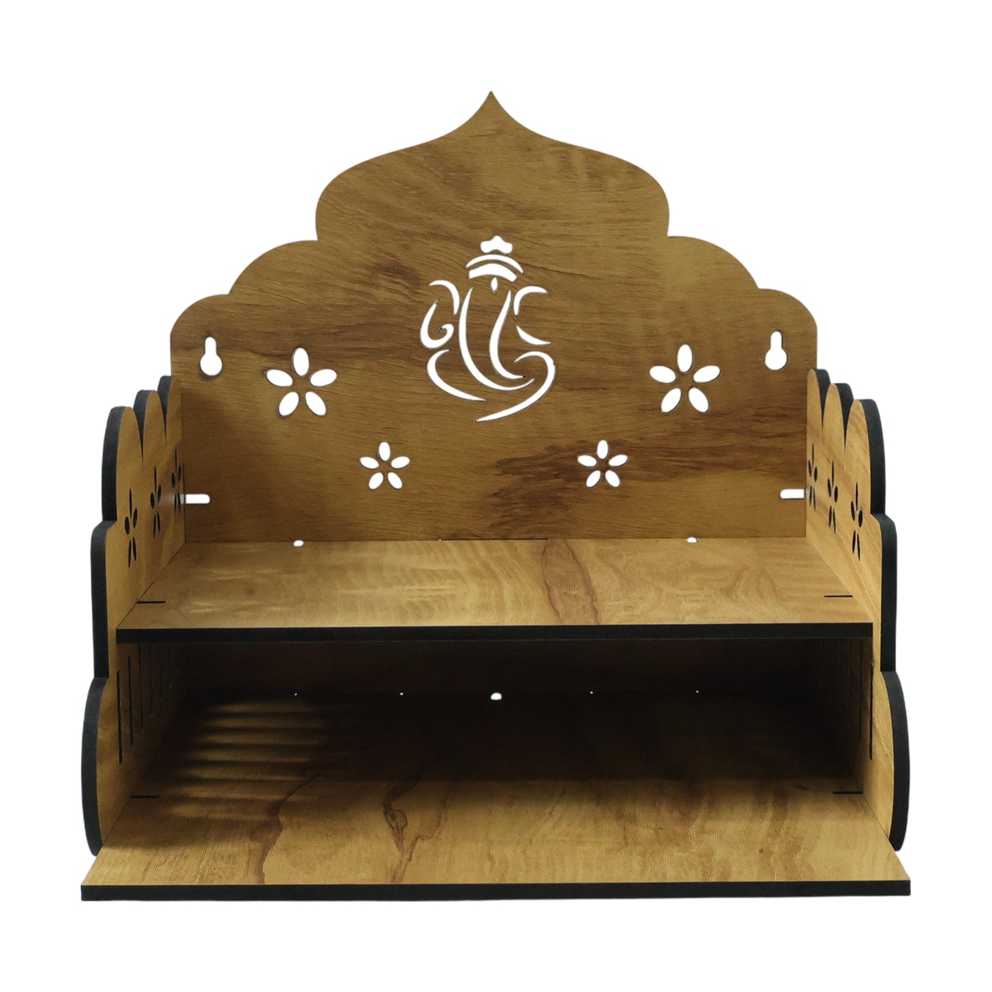 1 Pc Wooden Pooja Mandir Stand for Home & Office - Tabletop Temple with Ganesha Back Panel - Happy Price - Image 4