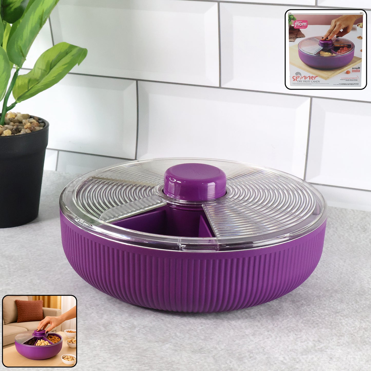 Rotating Snack and Dry Fruit Organizer Box - 1 Pc Purple - Happy Price - Image 3